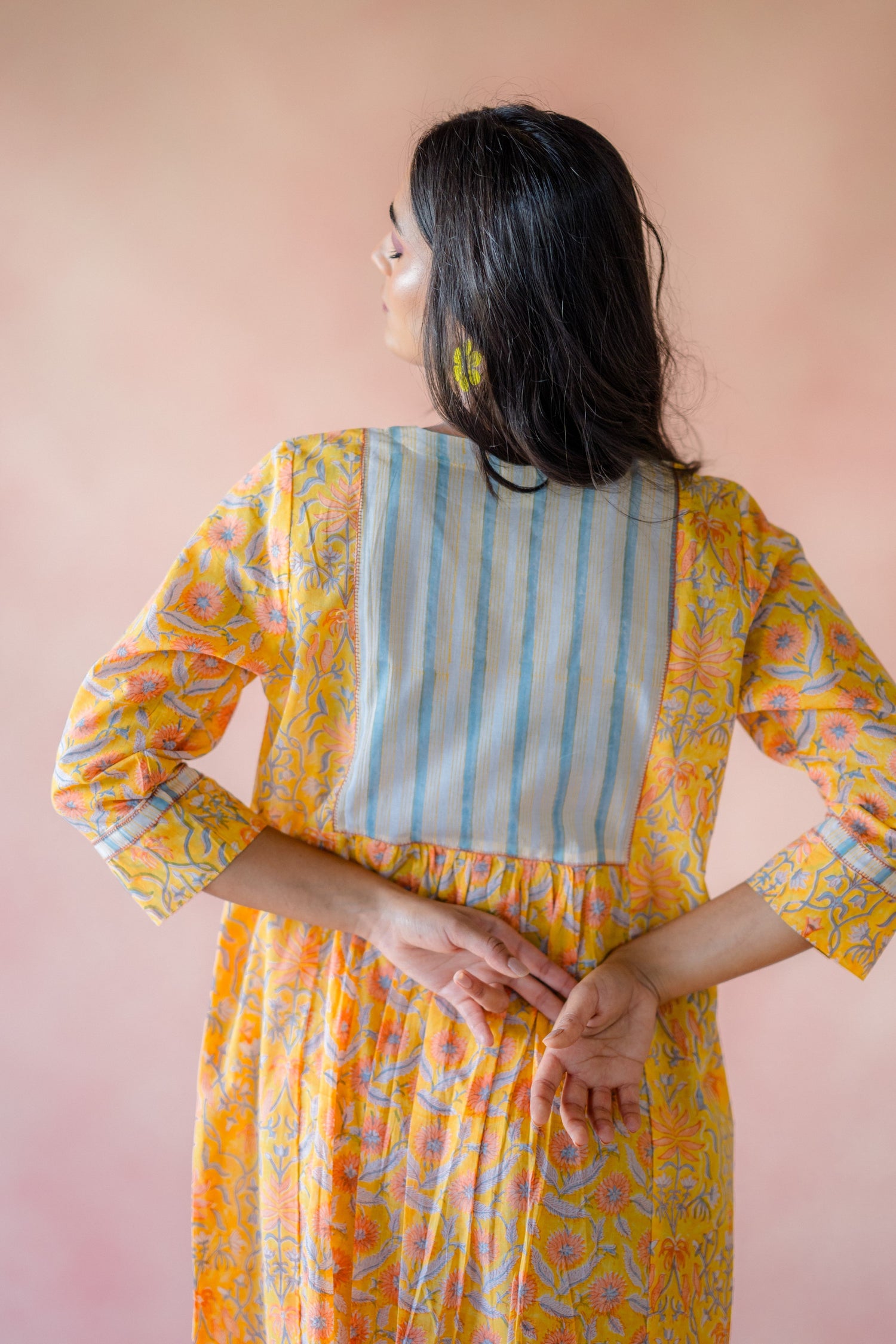 Indian Summer Yellow Printed Cotton Dress | Ray-ethnic