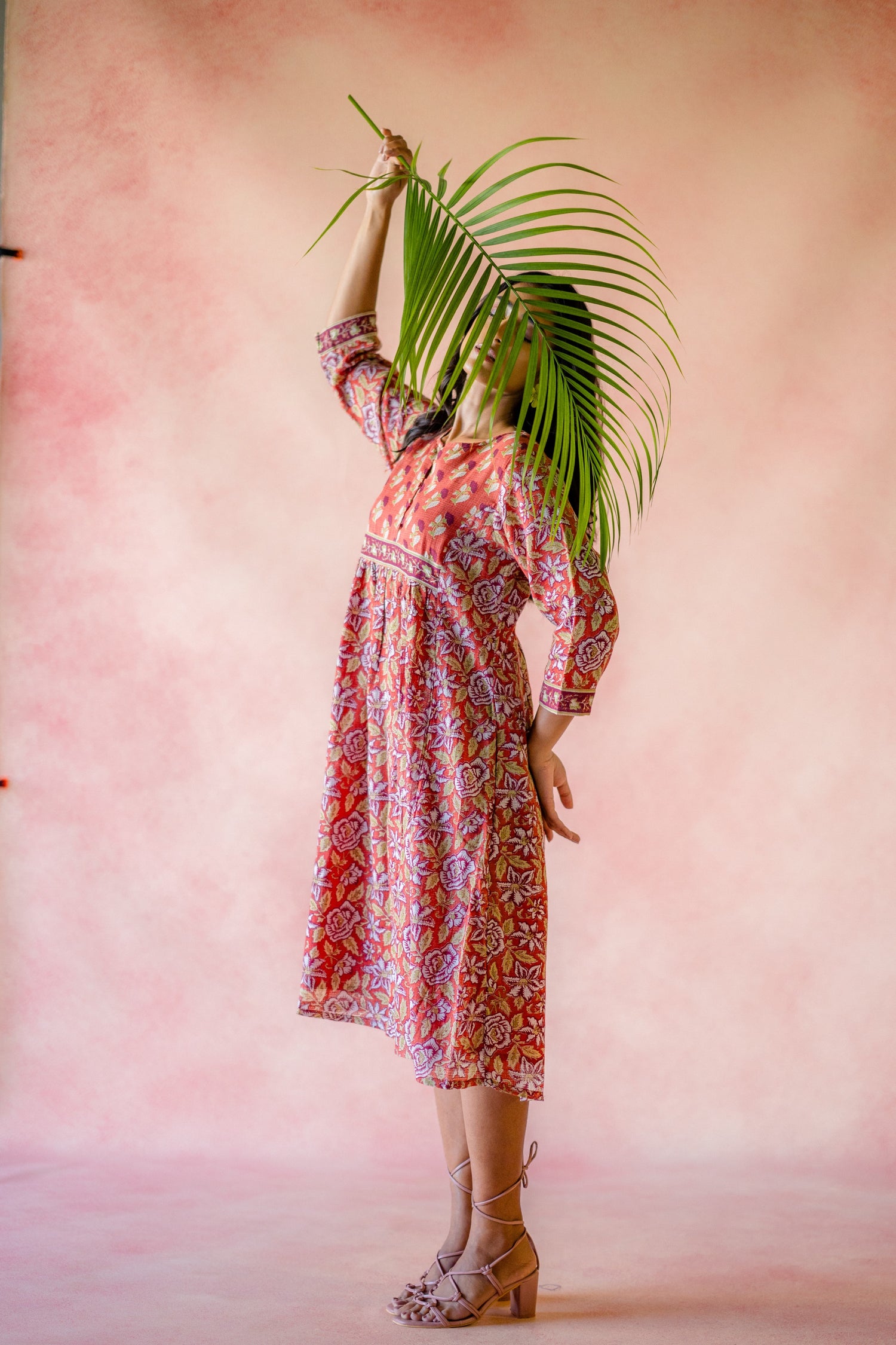 Indian Summer Rust Printed Kota Dress | Ray-ethnic