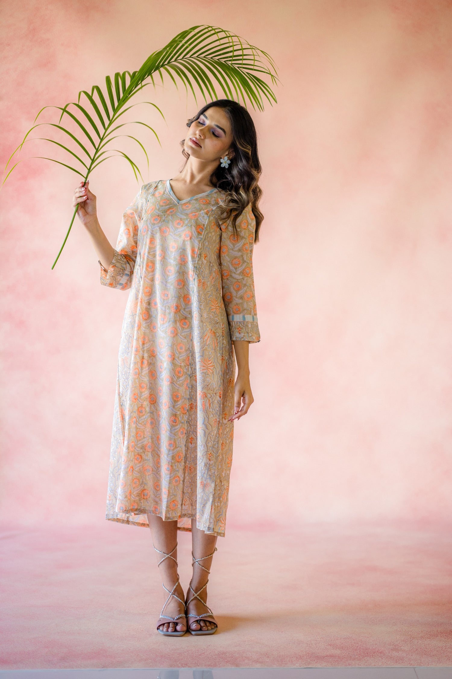 Indian Summer Beige Printed Cotton Dress Indian Summer Beige Printed Cotton Dress