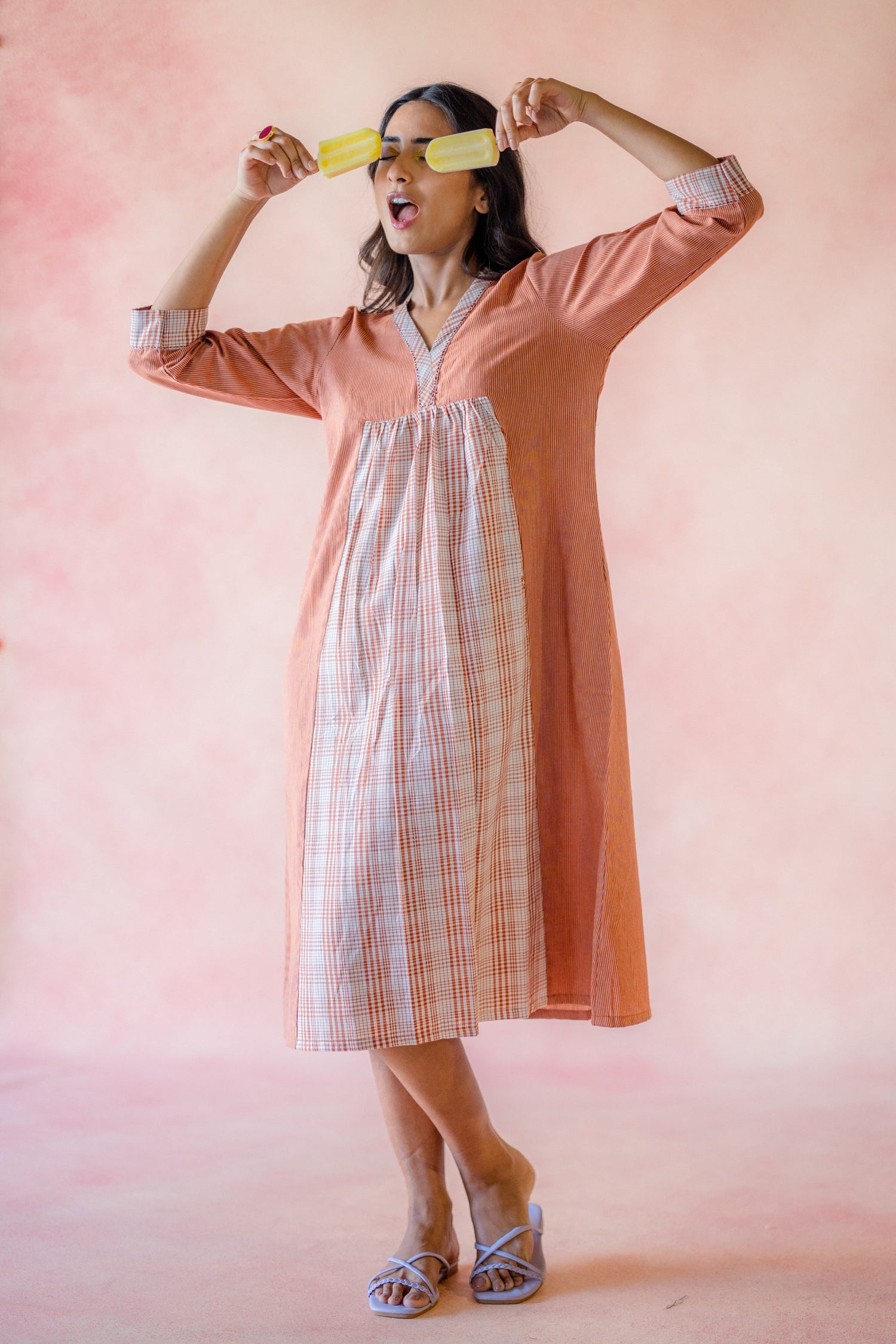 Indian Summer Rust Handloom Dress | Ray-ethnic