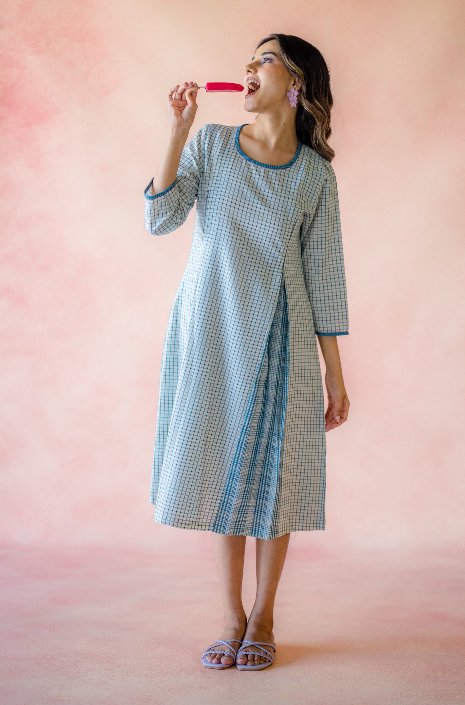 Indian Summer Blue Checks Handloom Dress | Ray-ethnic