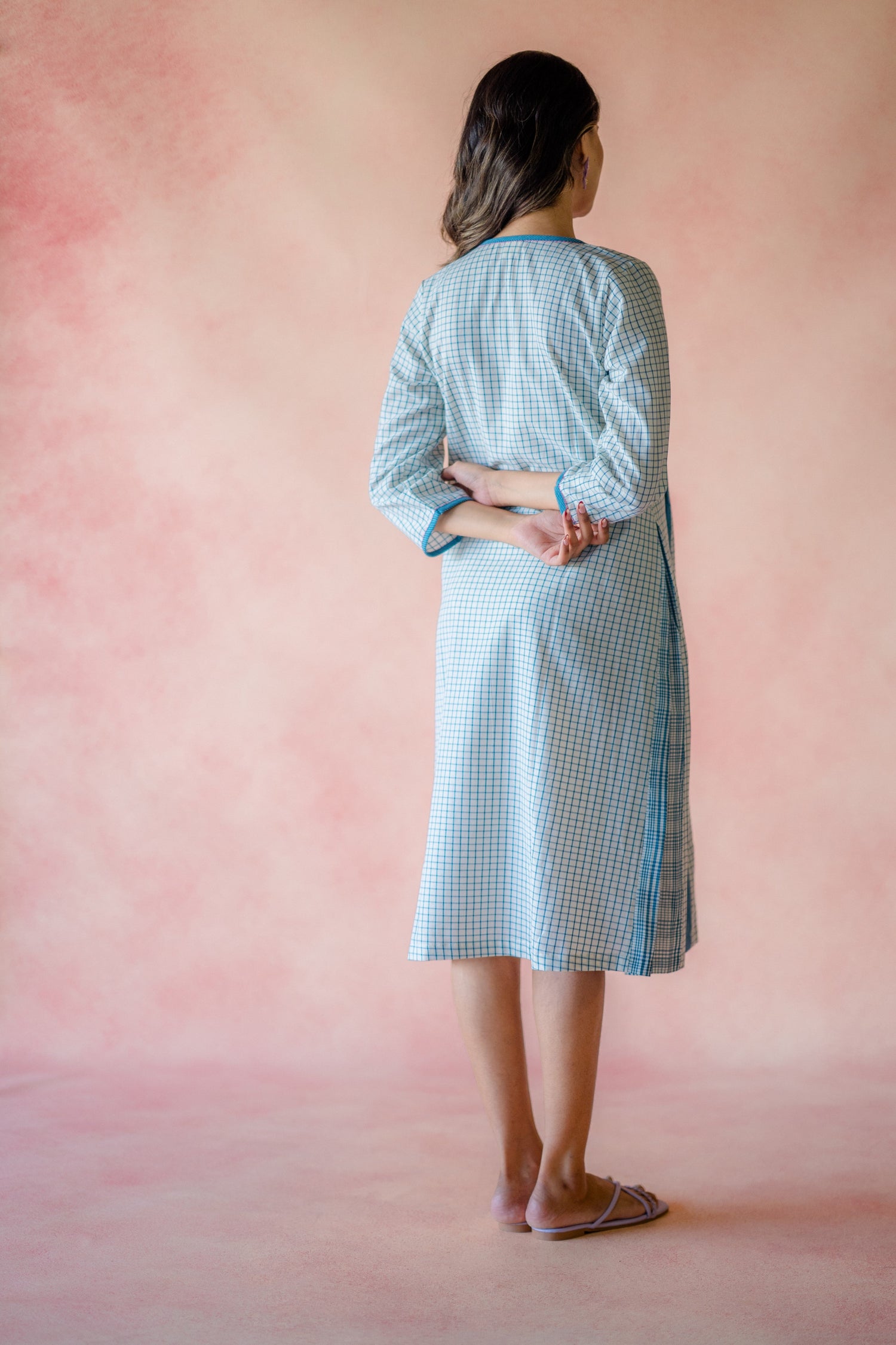 Indian Summer Blue Checks Handloom Dress | Ray-ethnic