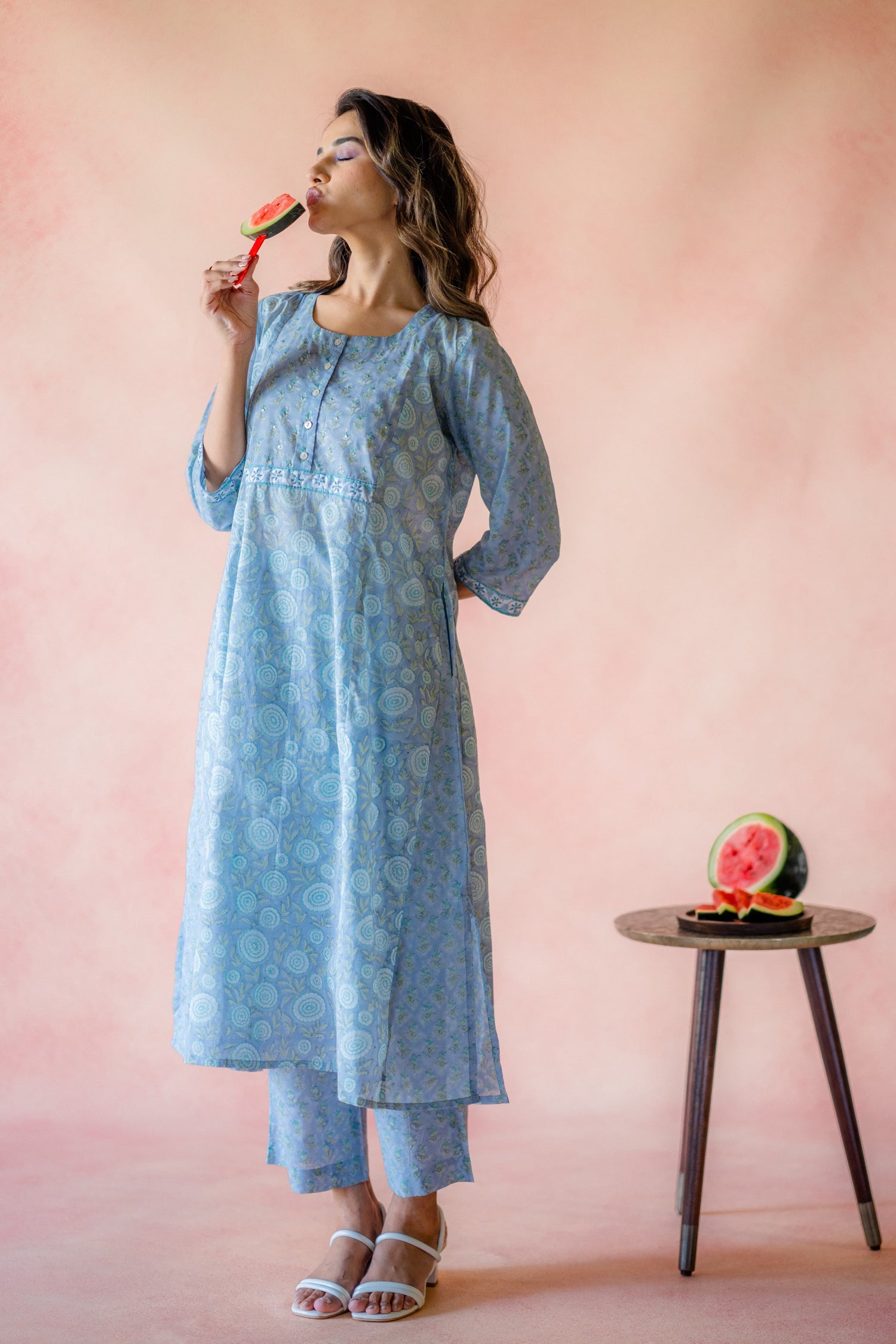 Indian Summer Blue Printed Cotton Set of 2 | Ray-ethnic