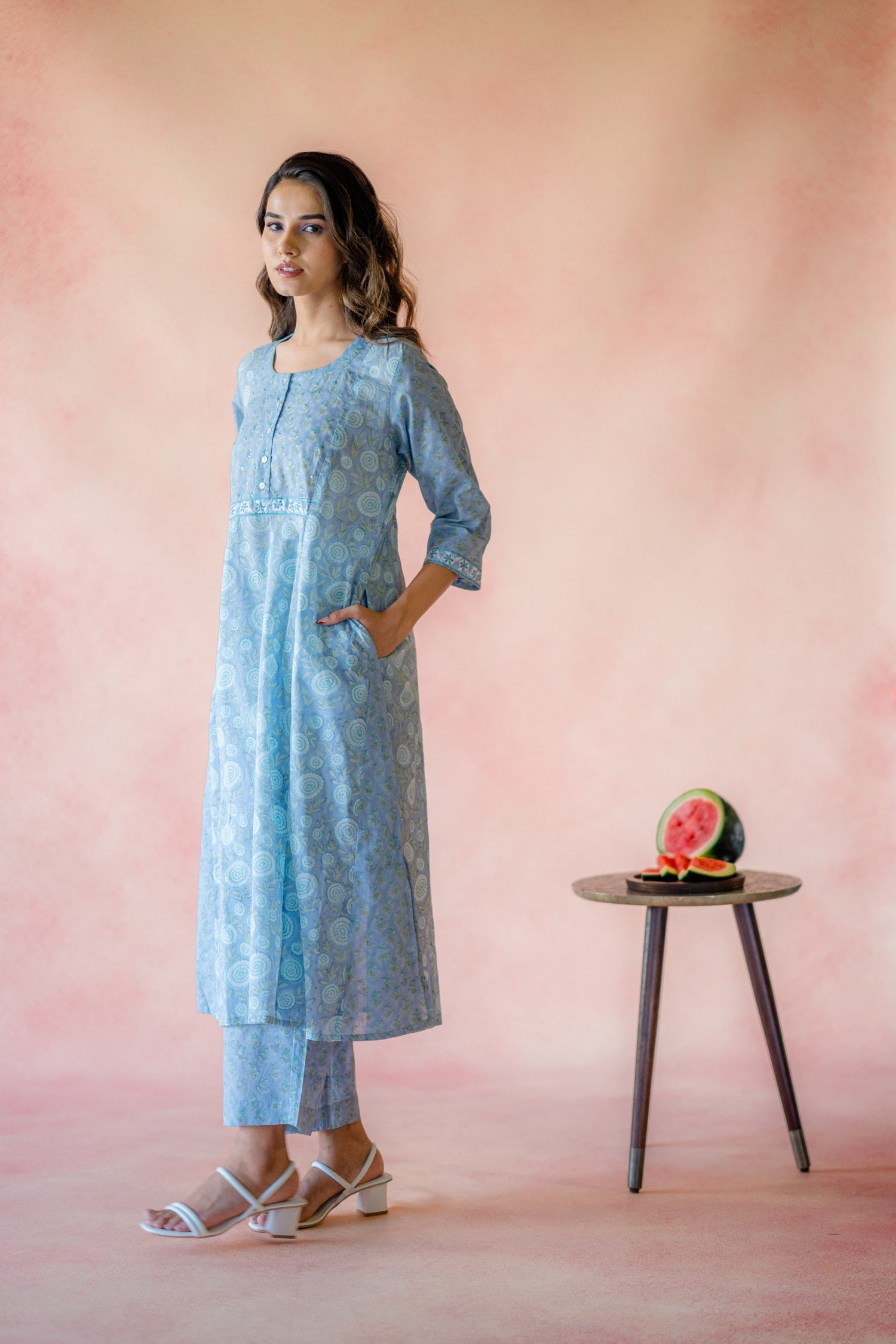 Indian Summer Blue Printed Cotton Set of 2 | Ray-ethnic
