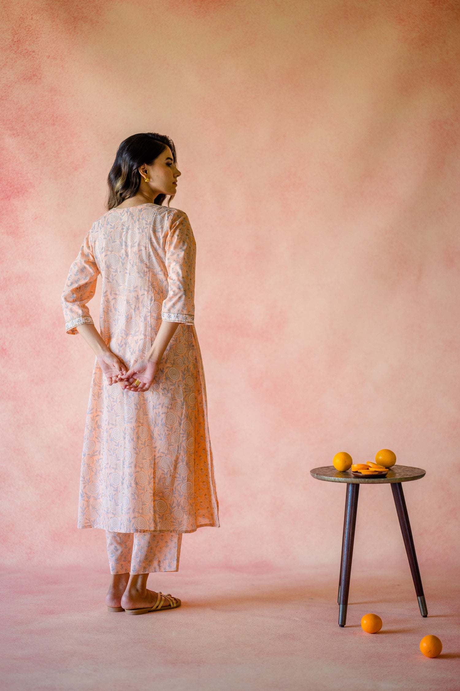 Indian Summer Peach Printed Cotton Set of 2 | Ray-ethnic