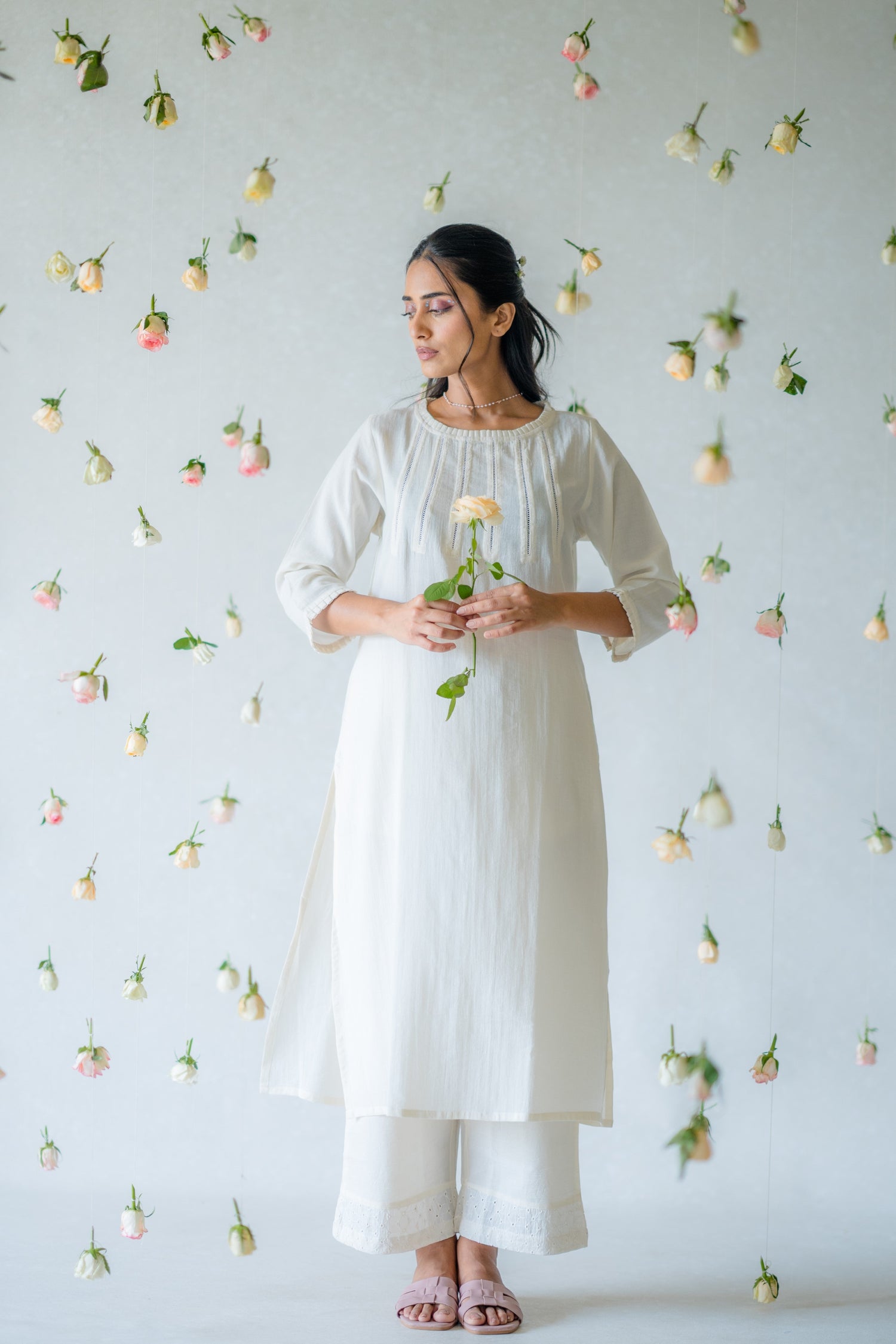 Indian Summer Eggshell White Cotton Kurta | Ray-ethnic