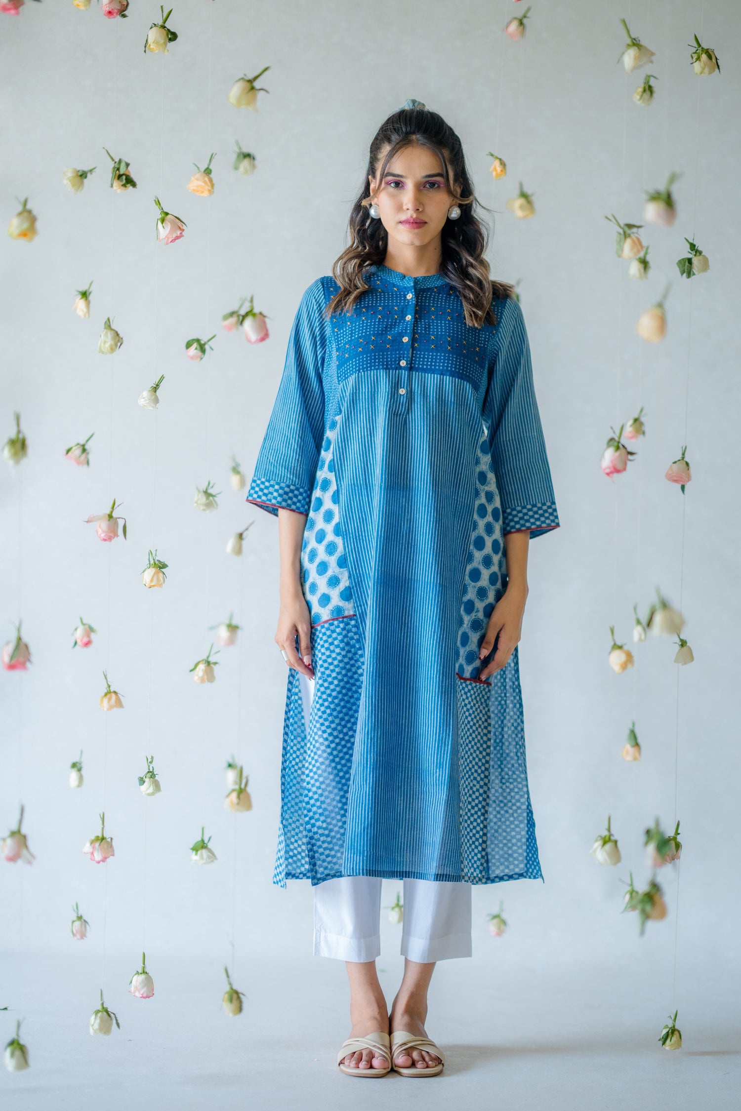 Indian Summer Indigo Dabu Cotton Kurta | Ray-ethnic