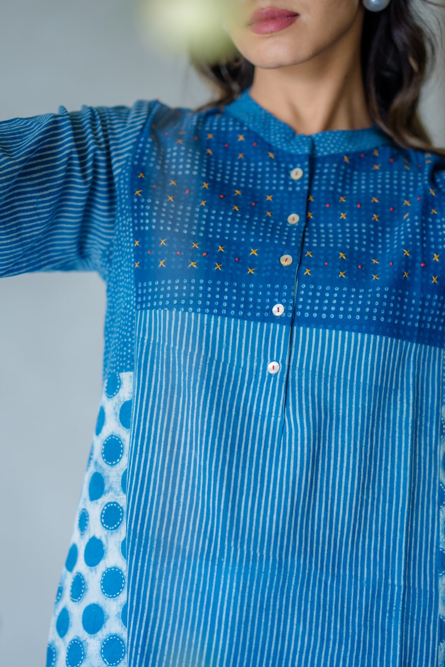 Indian Summer Indigo Dabu Cotton Kurta | Ray-ethnic
