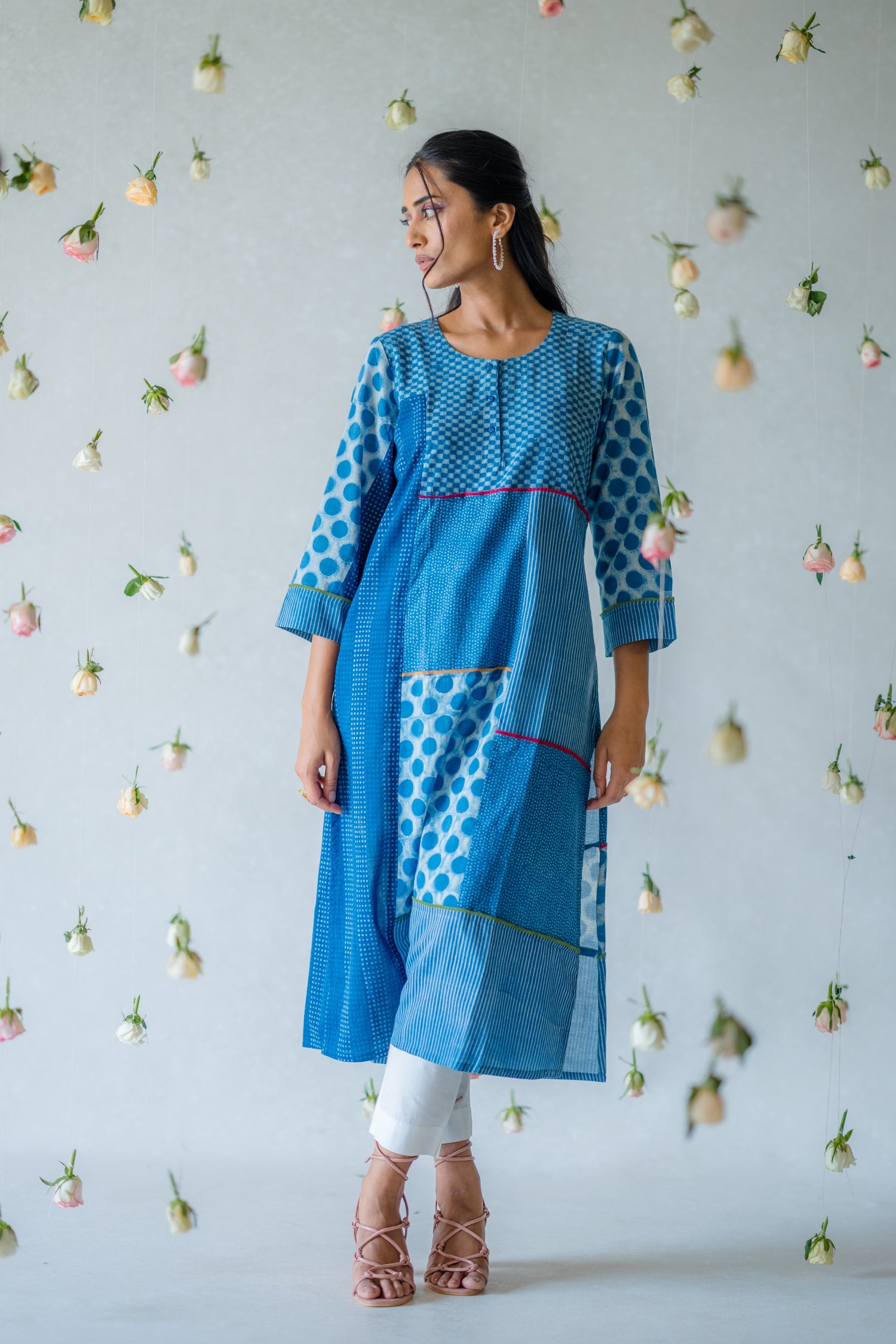 Indian Summer Indigo Dabu Cotton Kurta | Ray-ethnic