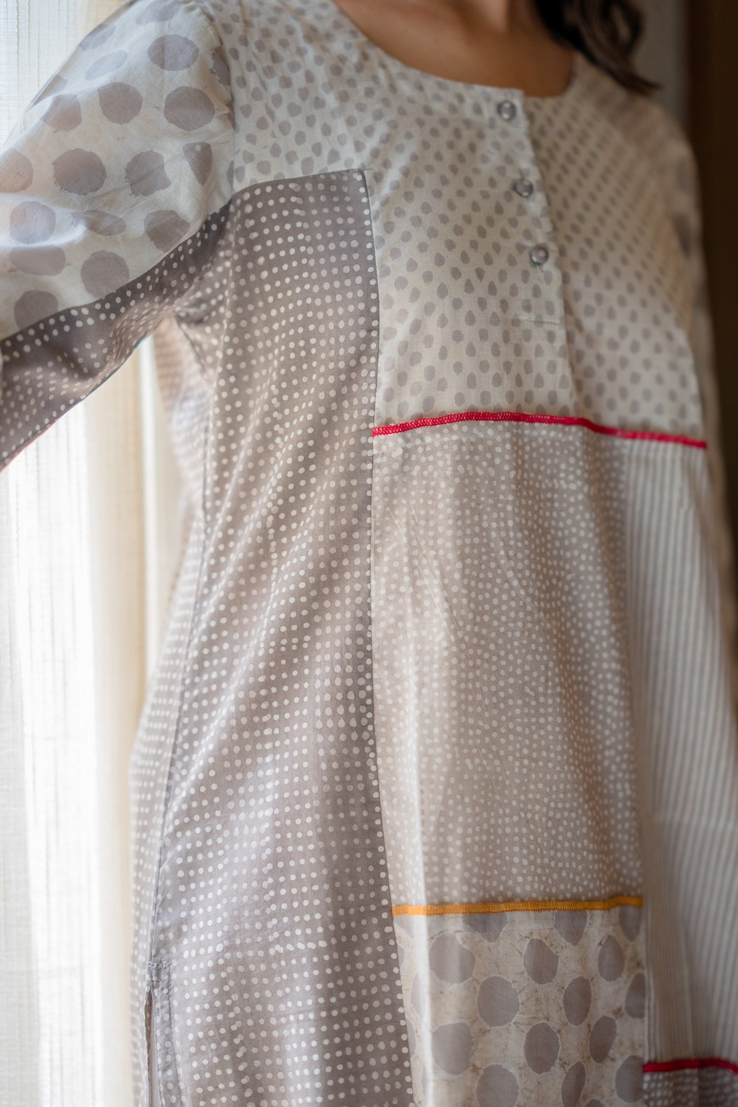 Indian Summer Grey Dabu Cotton Kurta | Ray-ethnic