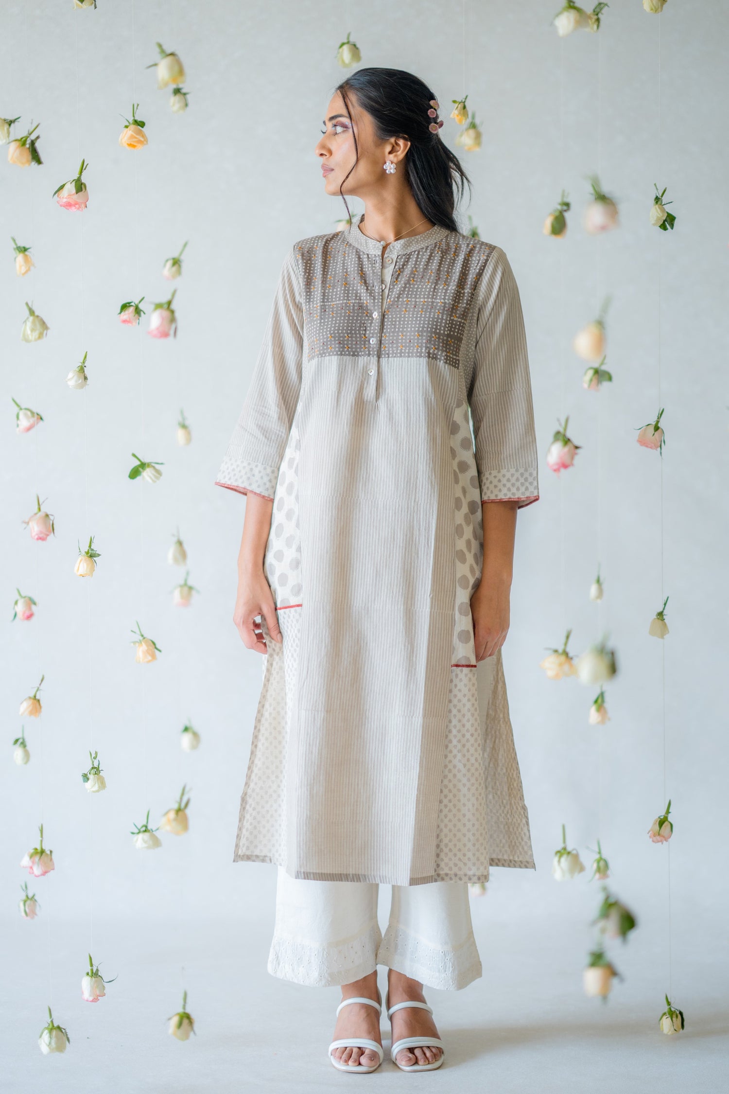 Indian Summer Grey Dabu Cotton Kurta | Ray-ethnic
