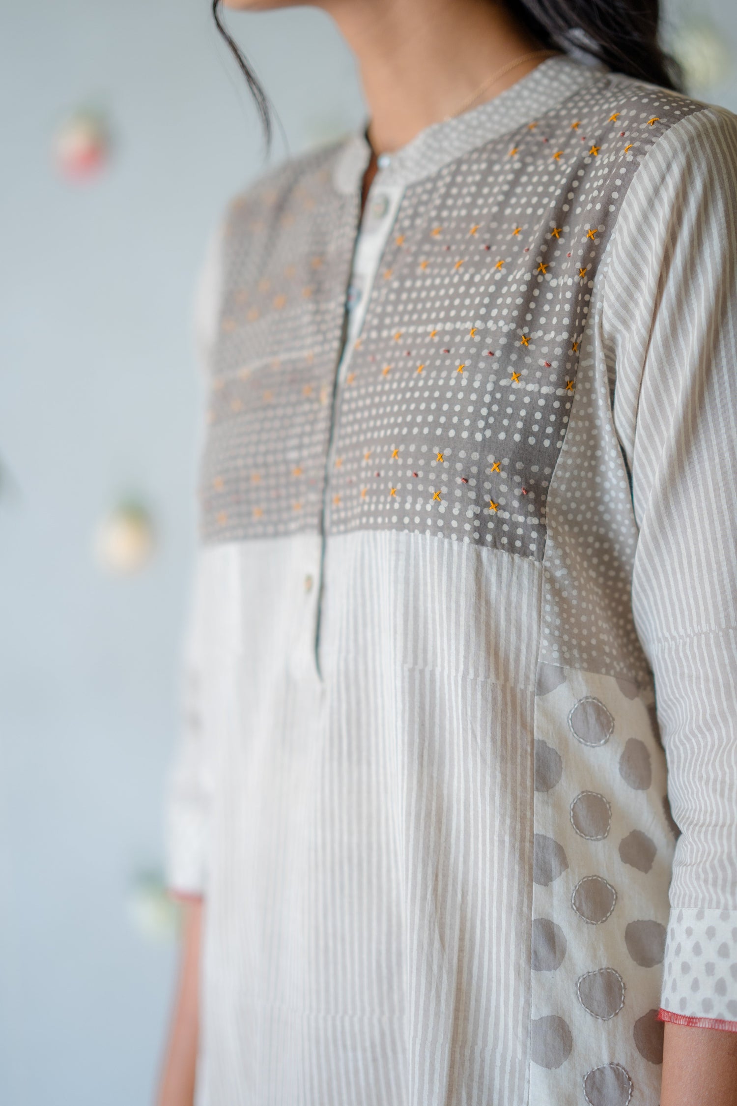 Indian Summer Grey Dabu Cotton Kurta | Ray-ethnic