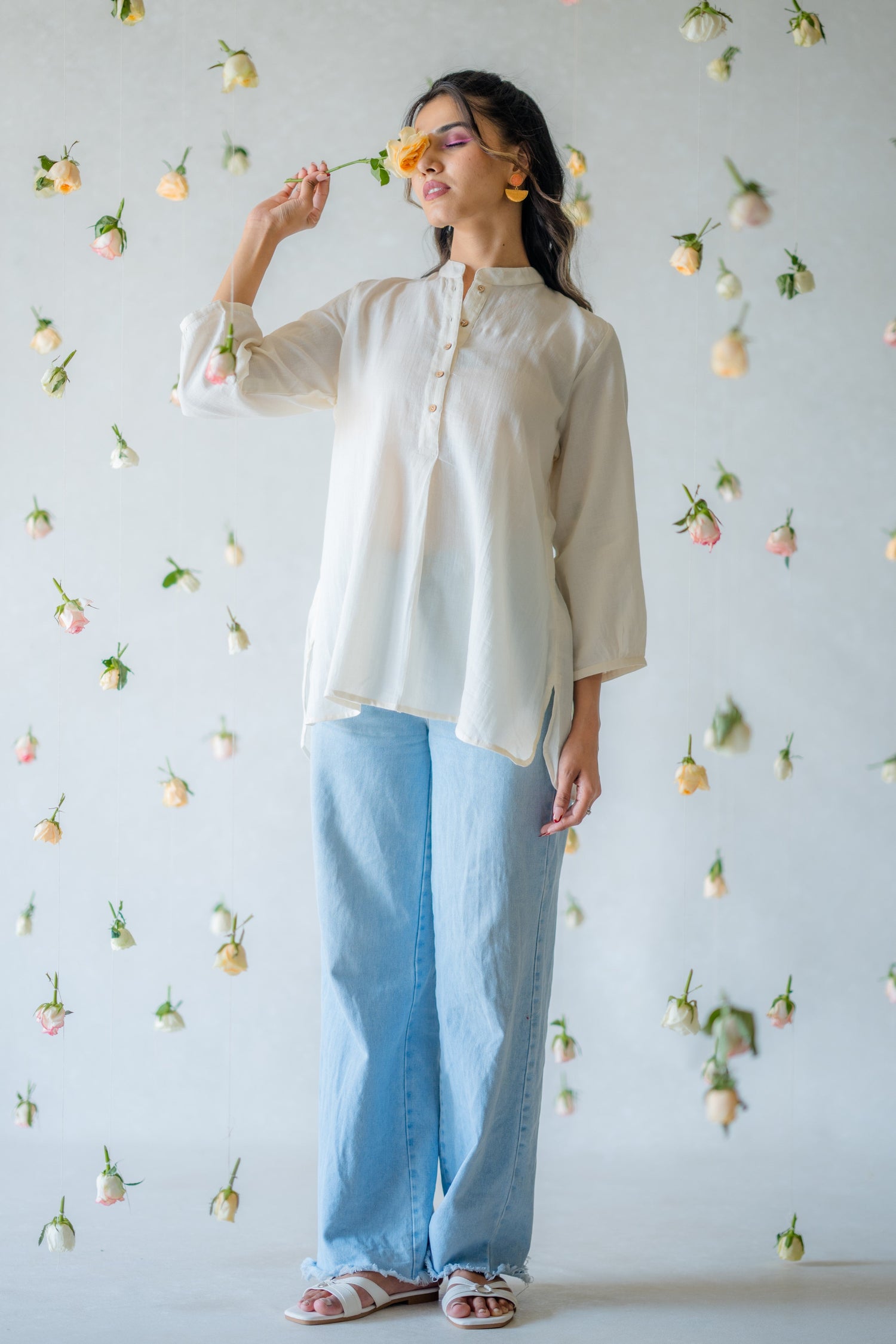 Indian Summer Off White Cotton Top |  Ray-ethnic