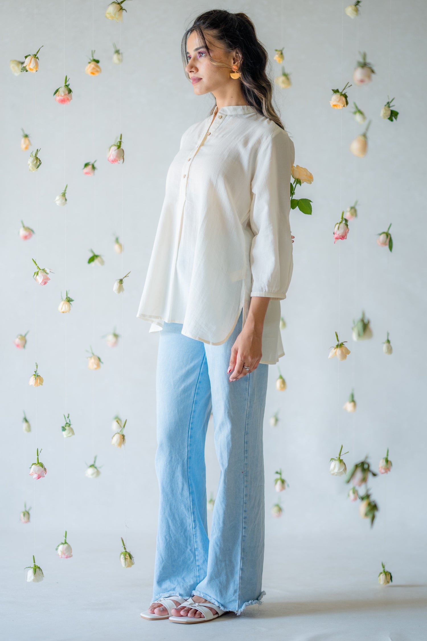 Indian Summer Off White Cotton Top |  Ray-ethnic