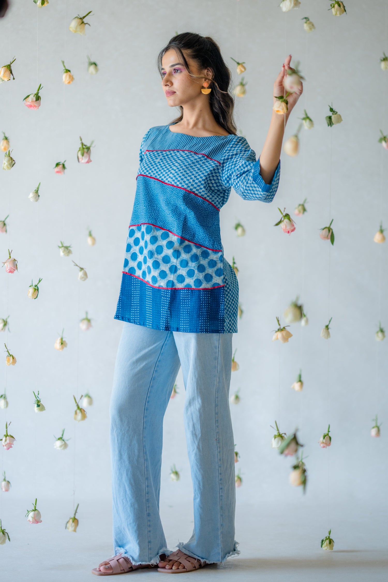 Indian Summer Indigo Blue Dabu Cotton Top | Ray-ethnic