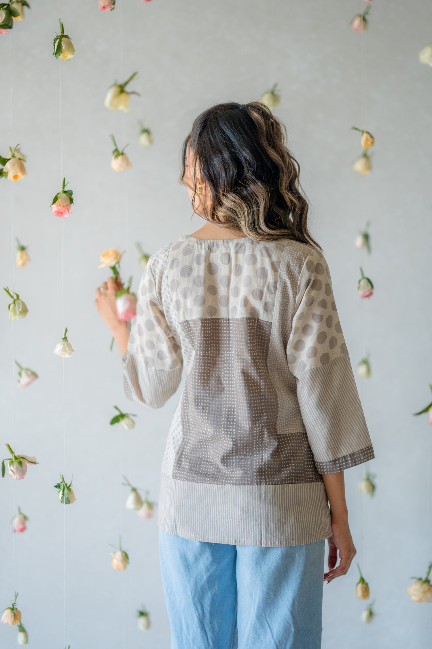 Indian Summer Grey Dabu Cotton Top | Ray-ethnic
