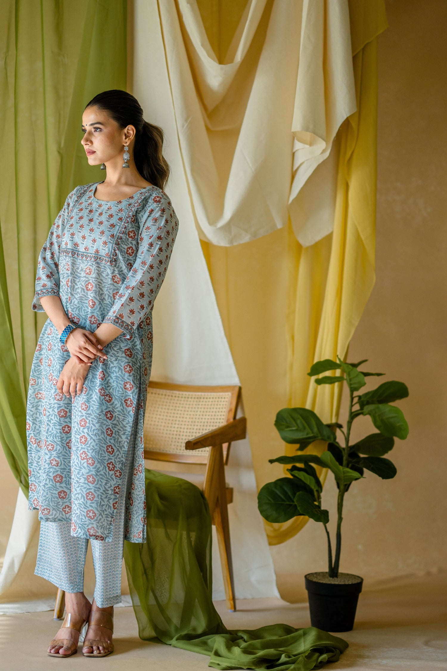 Indian Summer Blue Printed Cotton Set of 2 | Ray-ethnic