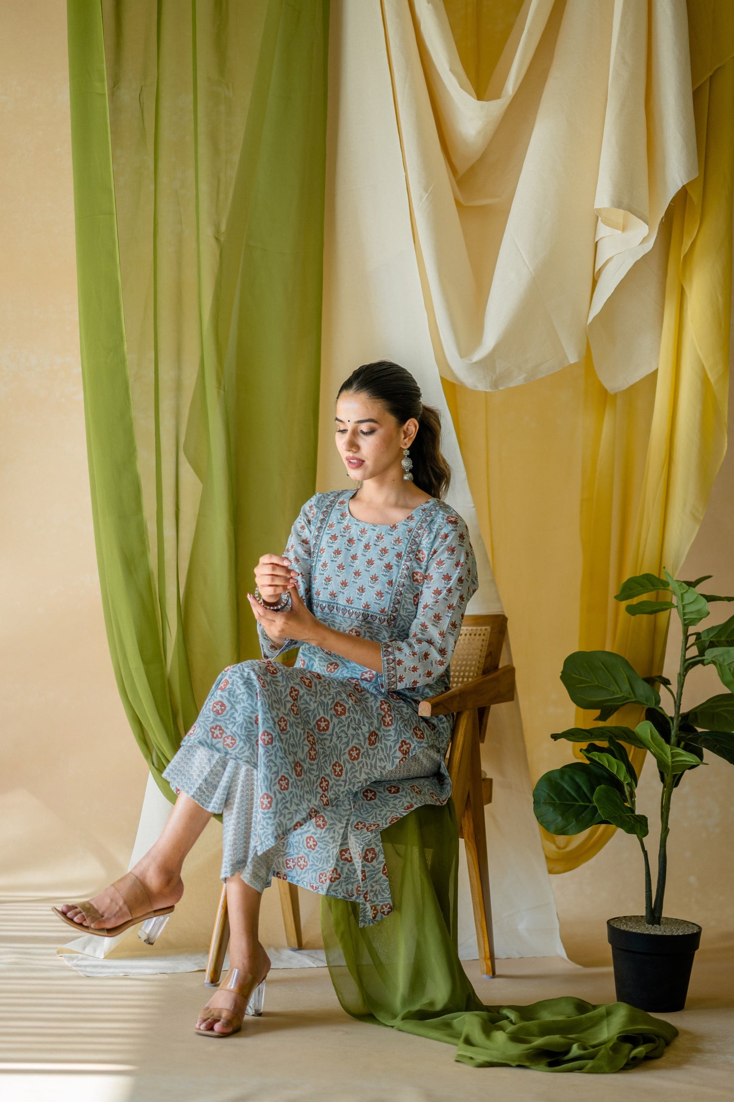 Indian Summer Blue Printed Cotton Set of 2 | Ray-ethnic