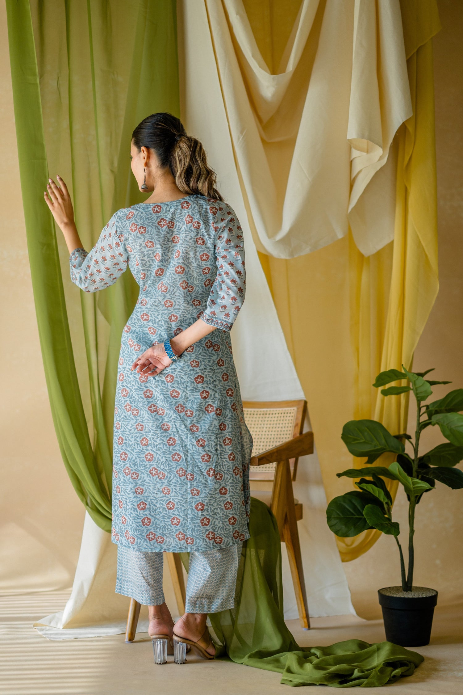 Indian Summer Blue Printed Cotton Set of 2 | Ray-ethnic