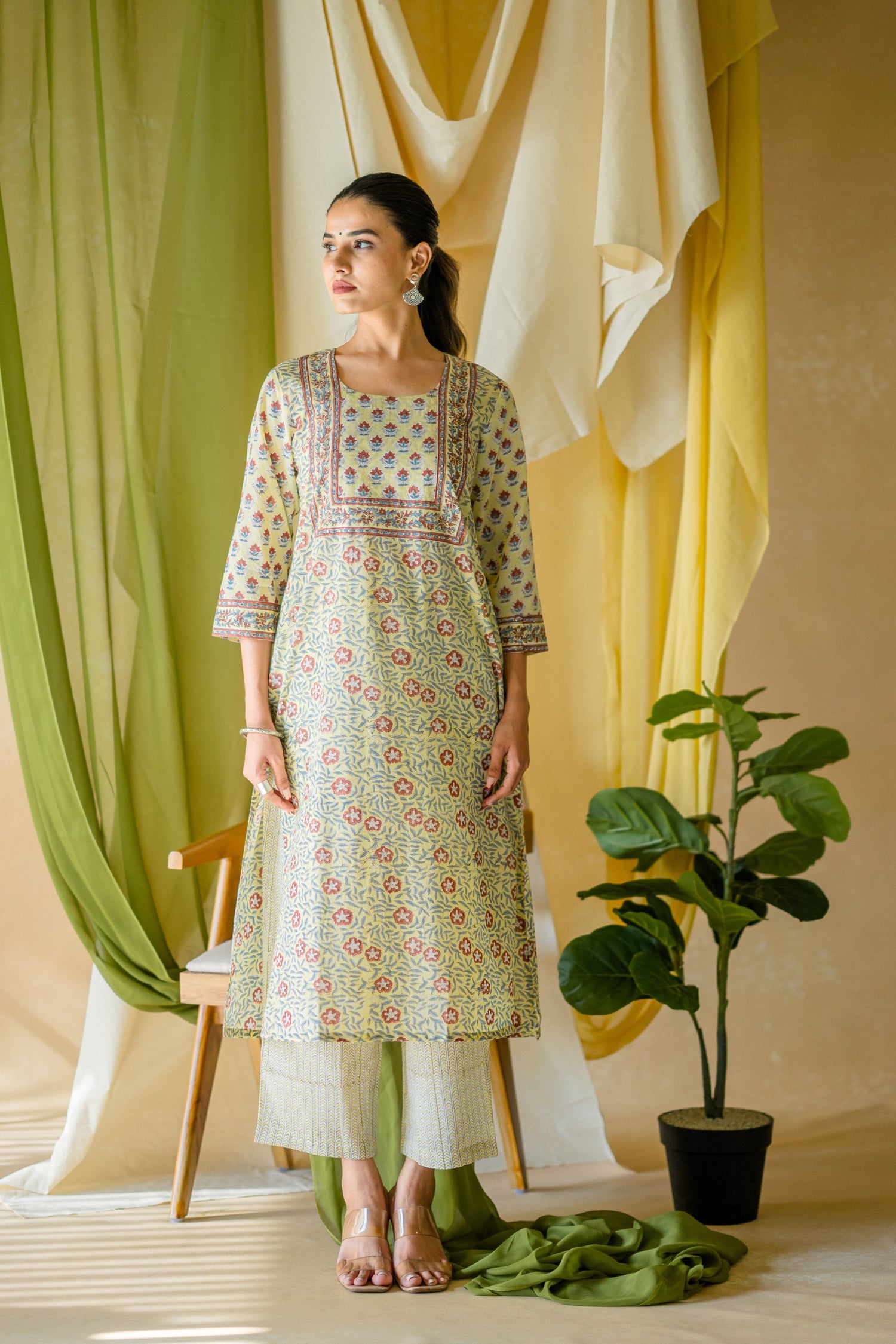 Indian Summer Yellow Printed Cotton Set of 2 | Ray-ethnic