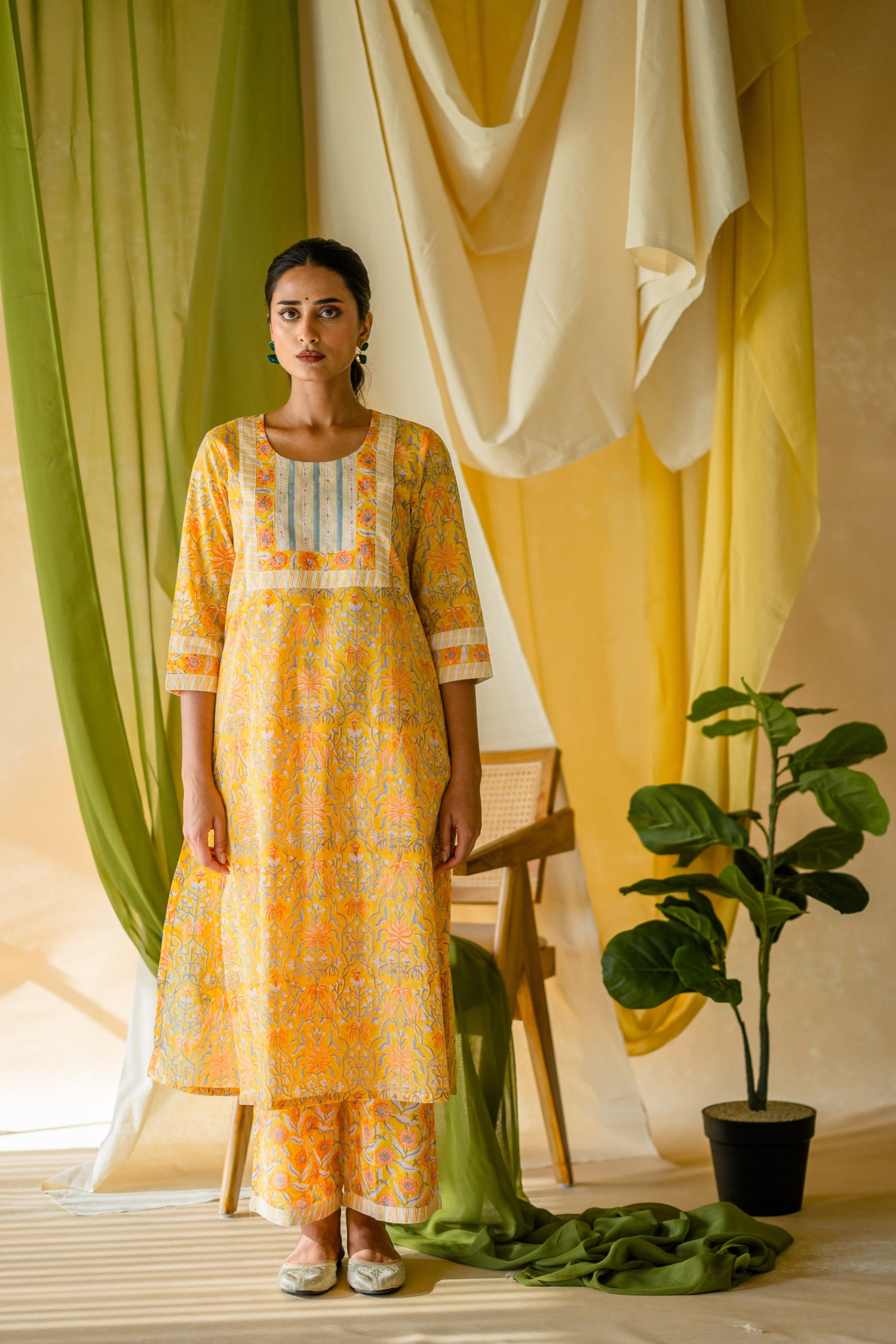 Indian Summer Yellow Printed Cotton Set of 2 | Ray-ethnic