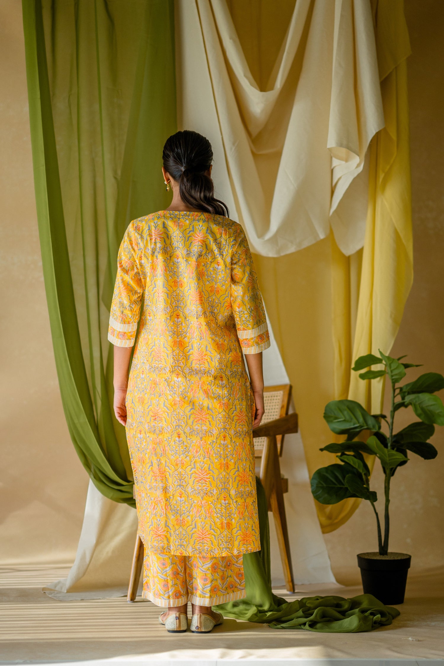 Indian Summer Yellow Printed Cotton Set of 2 | Ray-ethnic