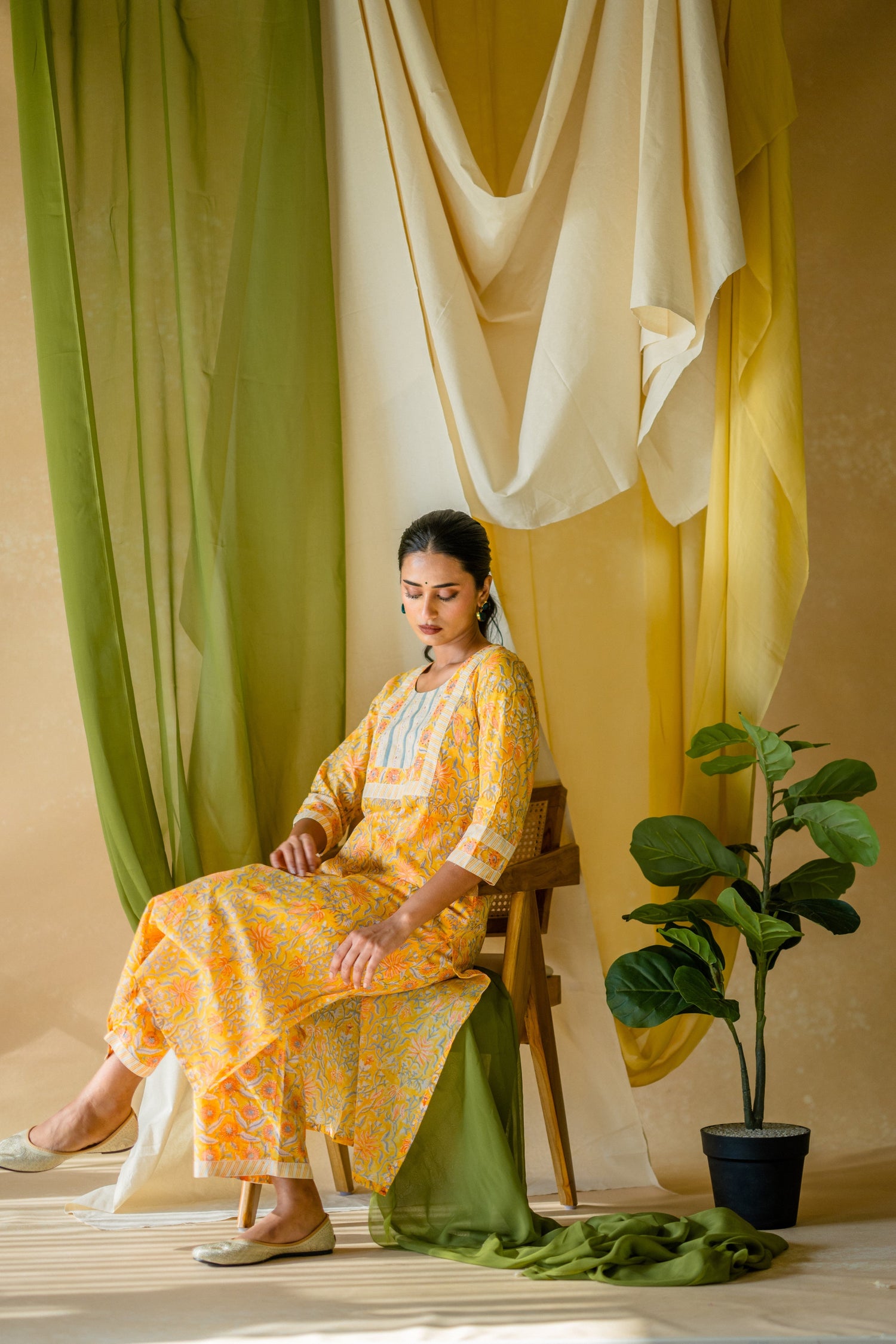 Indian Summer Yellow Printed Cotton Set of 2 | Ray-ethnic