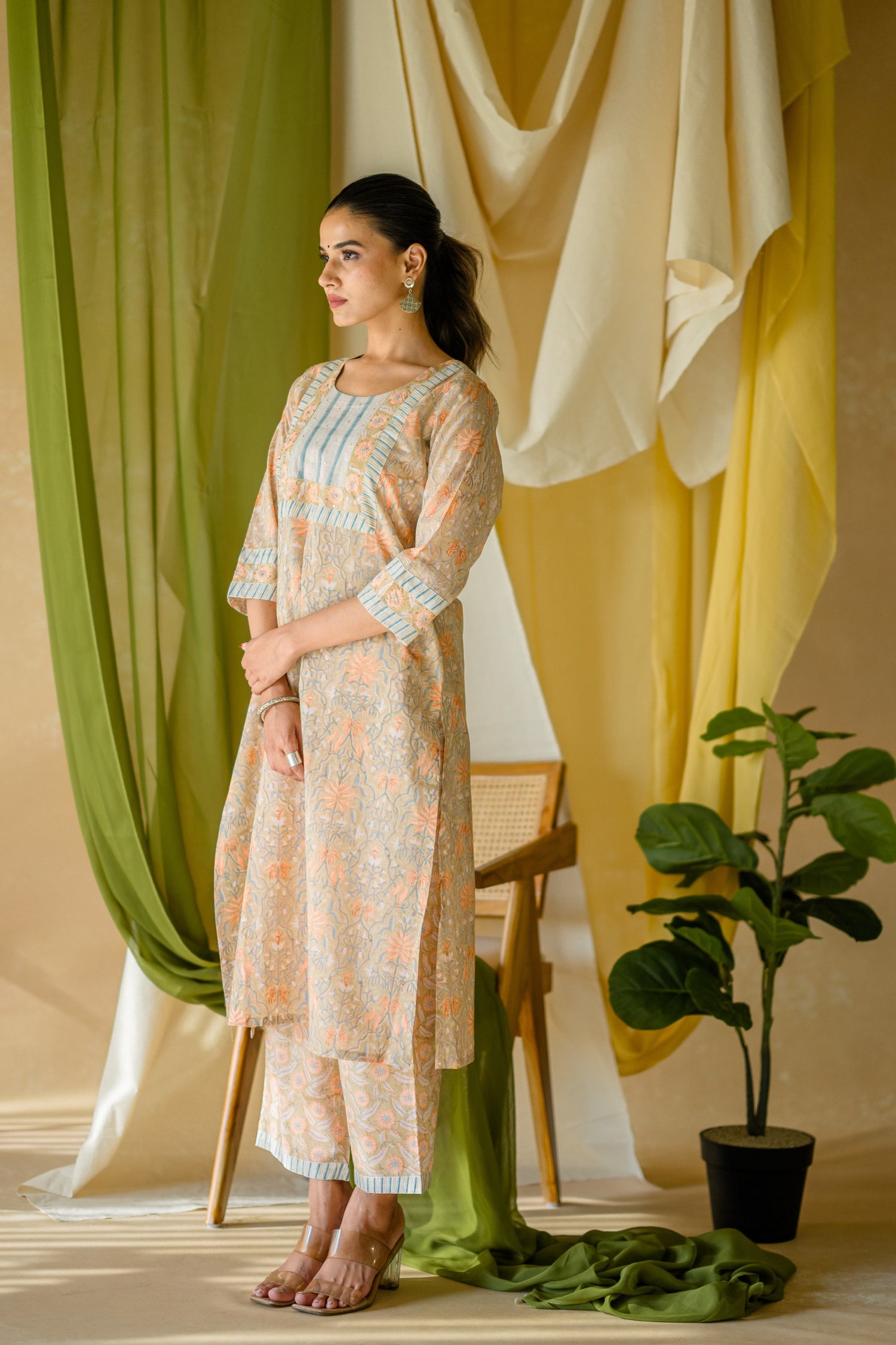 Indian Summer Beige Printed Cotton Set of 2 | Ray-ethnic
