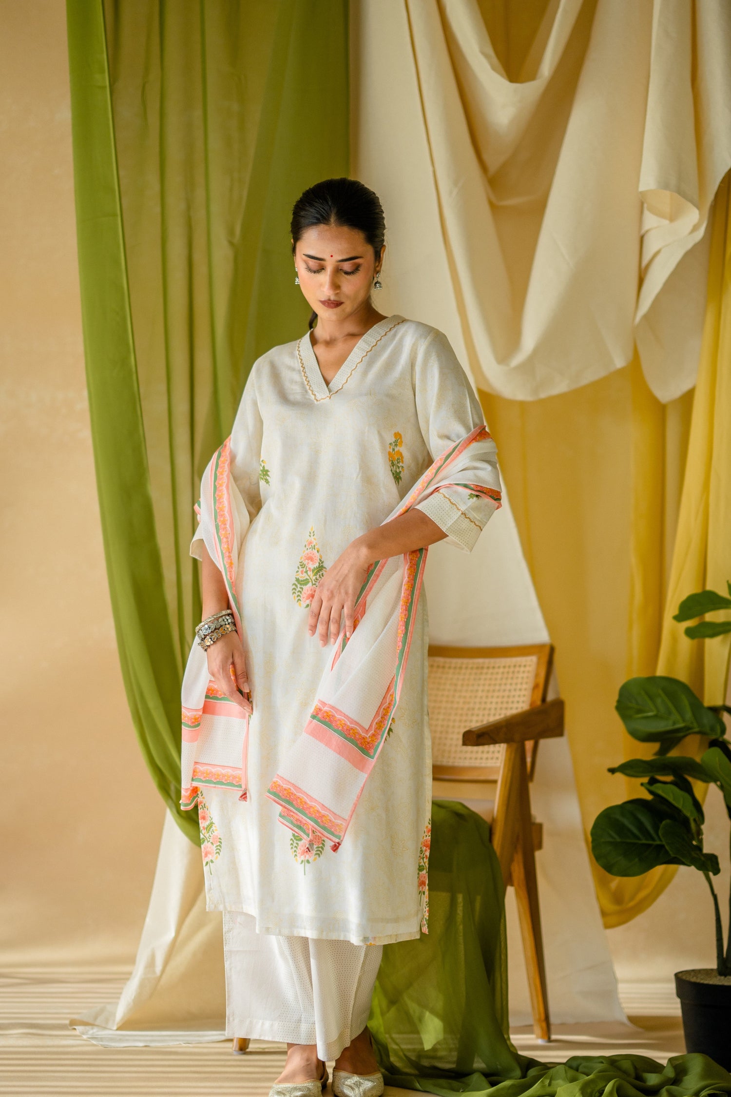Indian Summer Orange Printed Mul Mul Set of 3 | Ray-ethnic