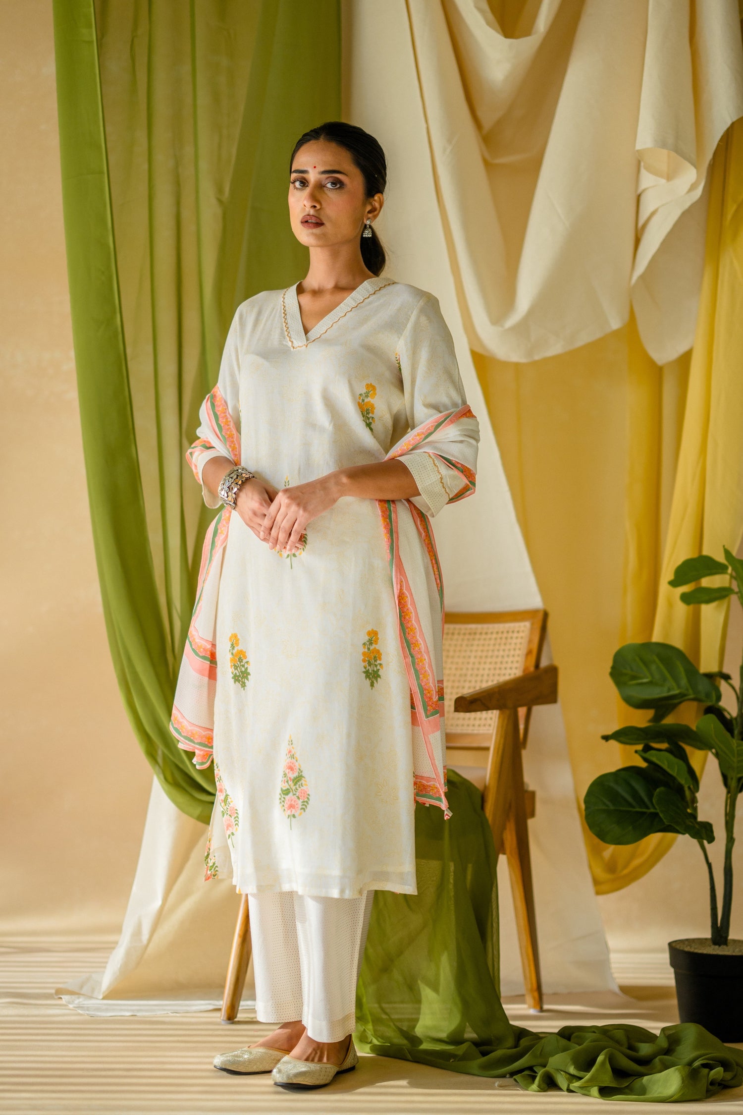 Indian Summer Orange Printed Mul Mul Set of 3 | Ray-ethnic