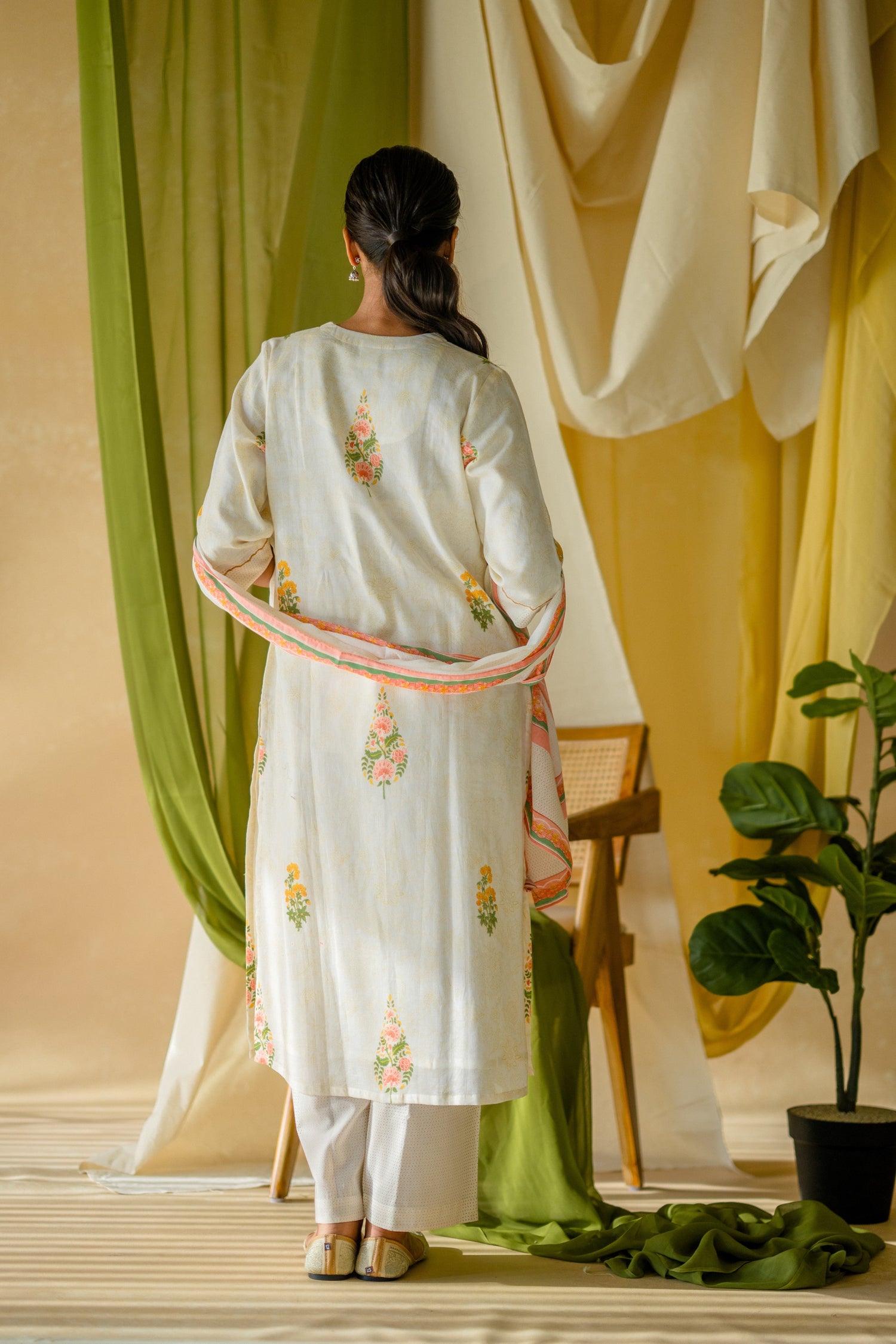 Indian Summer Orange Printed Mul Mul Set of 3 | Ray-ethnic