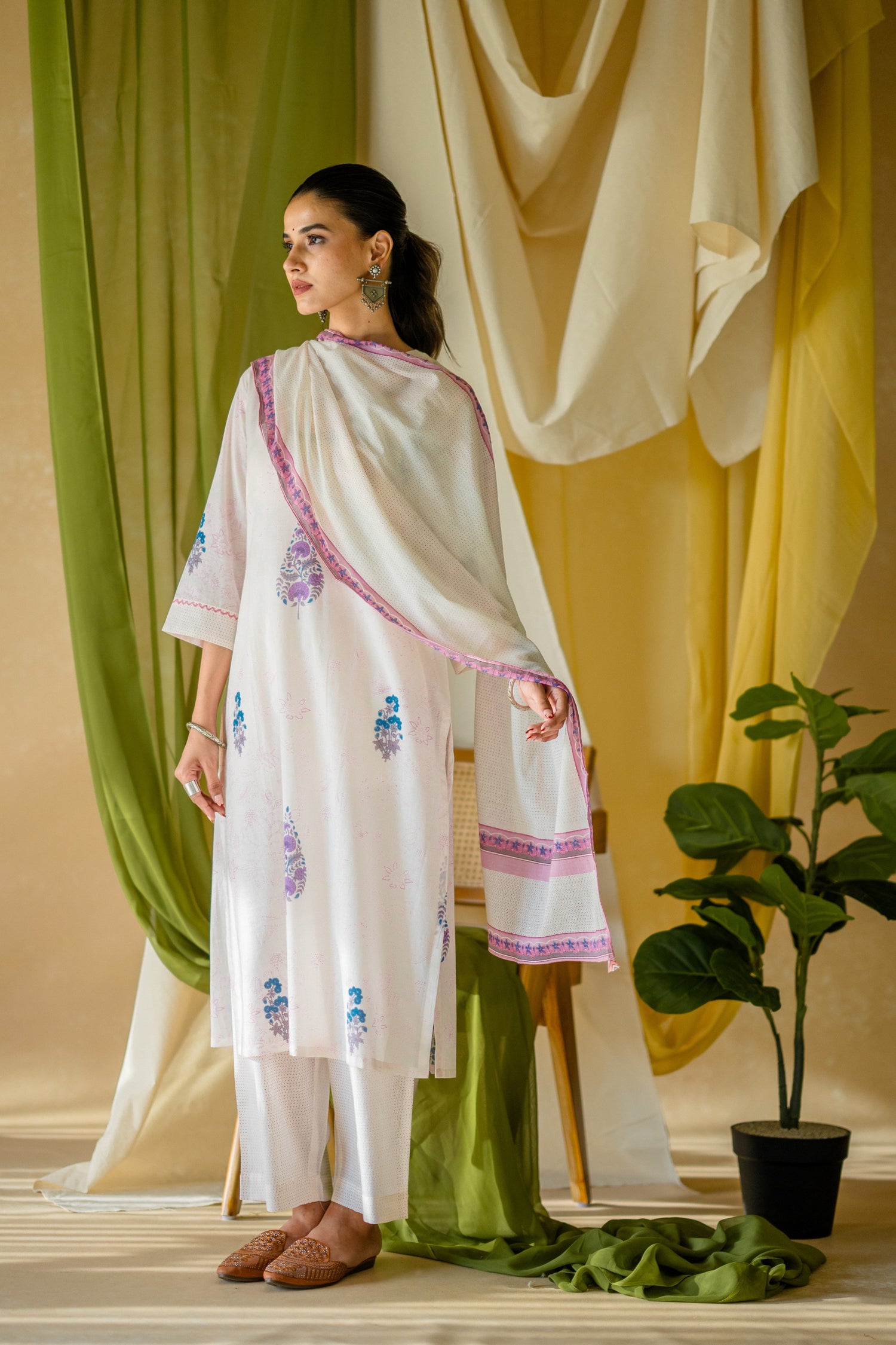 Indian Summer Purple Printed Mul Mul Set of 3 | Ray-ethnic