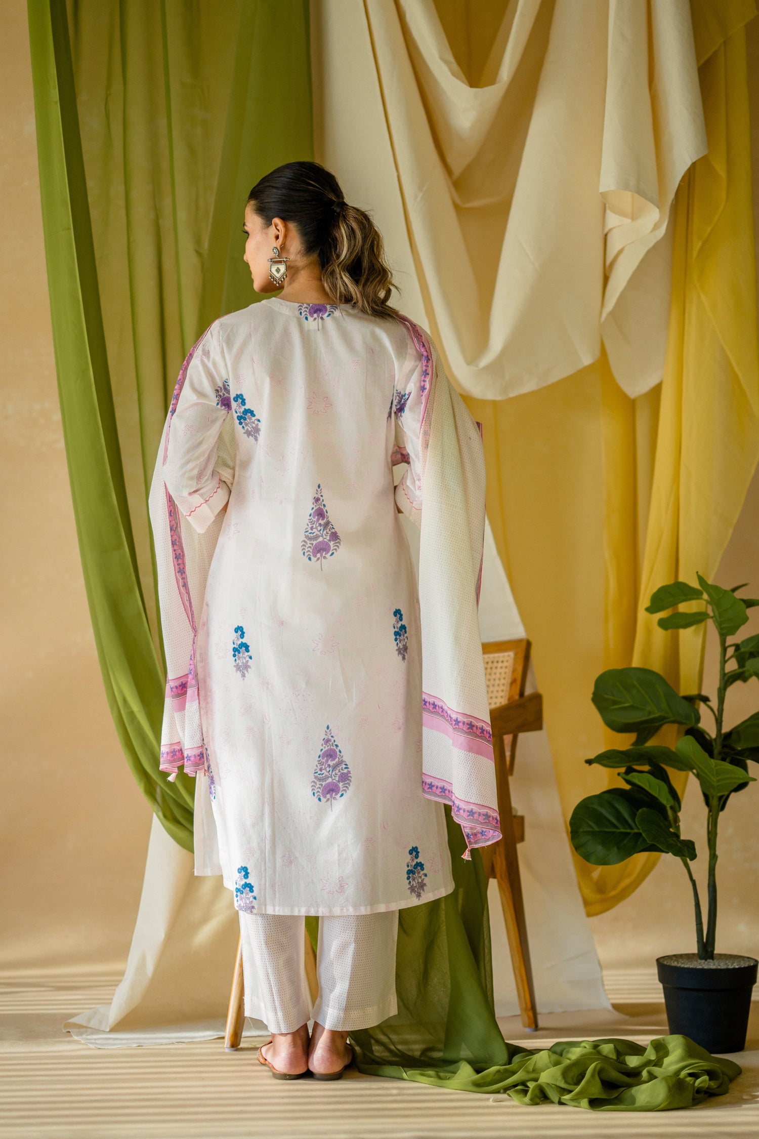 Indian Summer Purple Printed Mul Mul Set of 3 | Ray-ethnic
