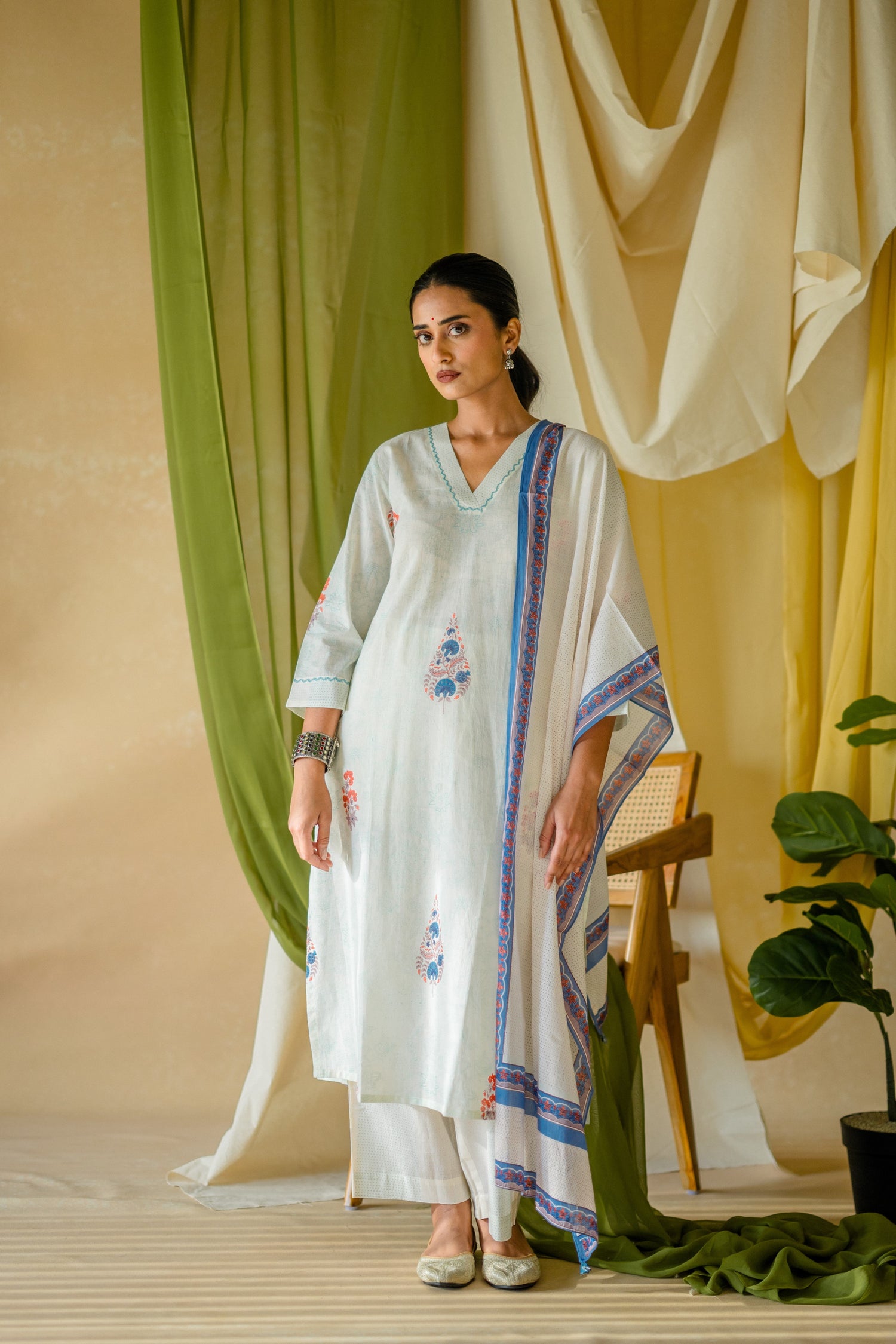 Indian Summer Blue Printed Mul Mul Set of 3 | Ray-ethnic