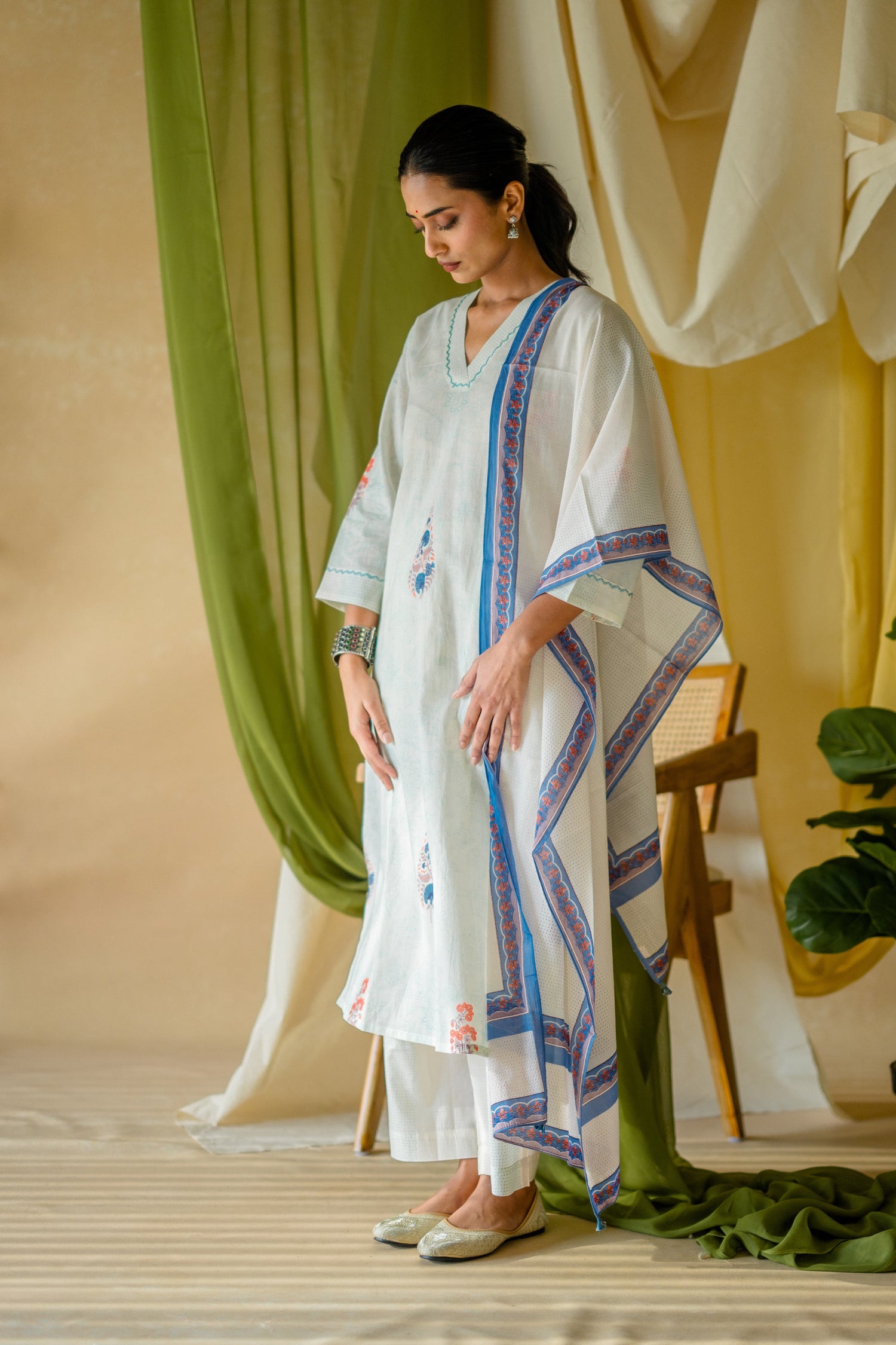 Indian Summer Blue Printed Mul Mul Set of 3 | Ray-ethnic