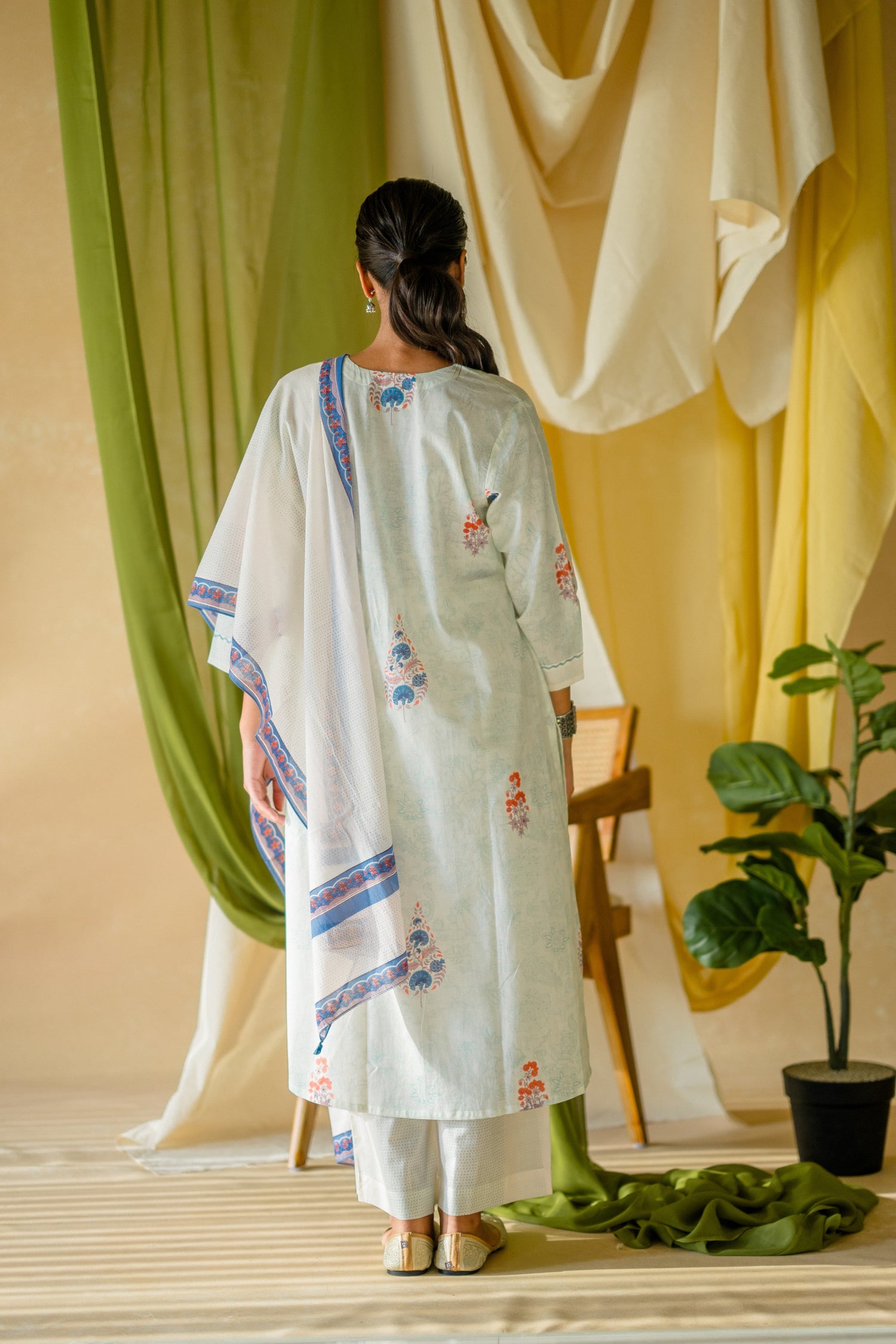 Indian Summer Blue Printed Mul Mul Set of 3 | Ray-ethnic
