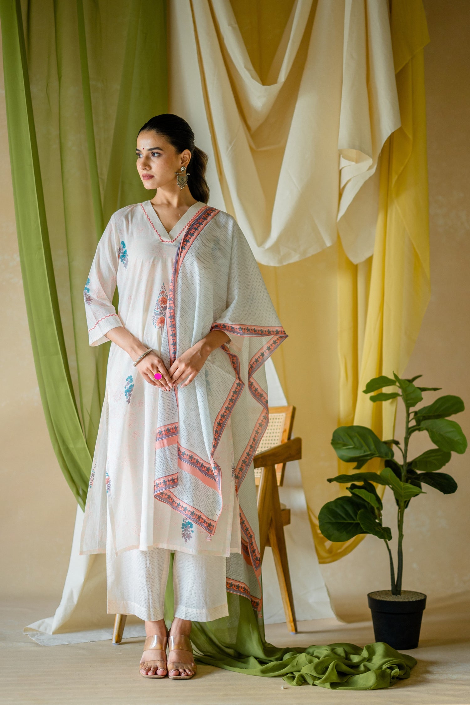 Indian Summer Peach Printed Mul Mul Set of 3 | Ray-ethnic