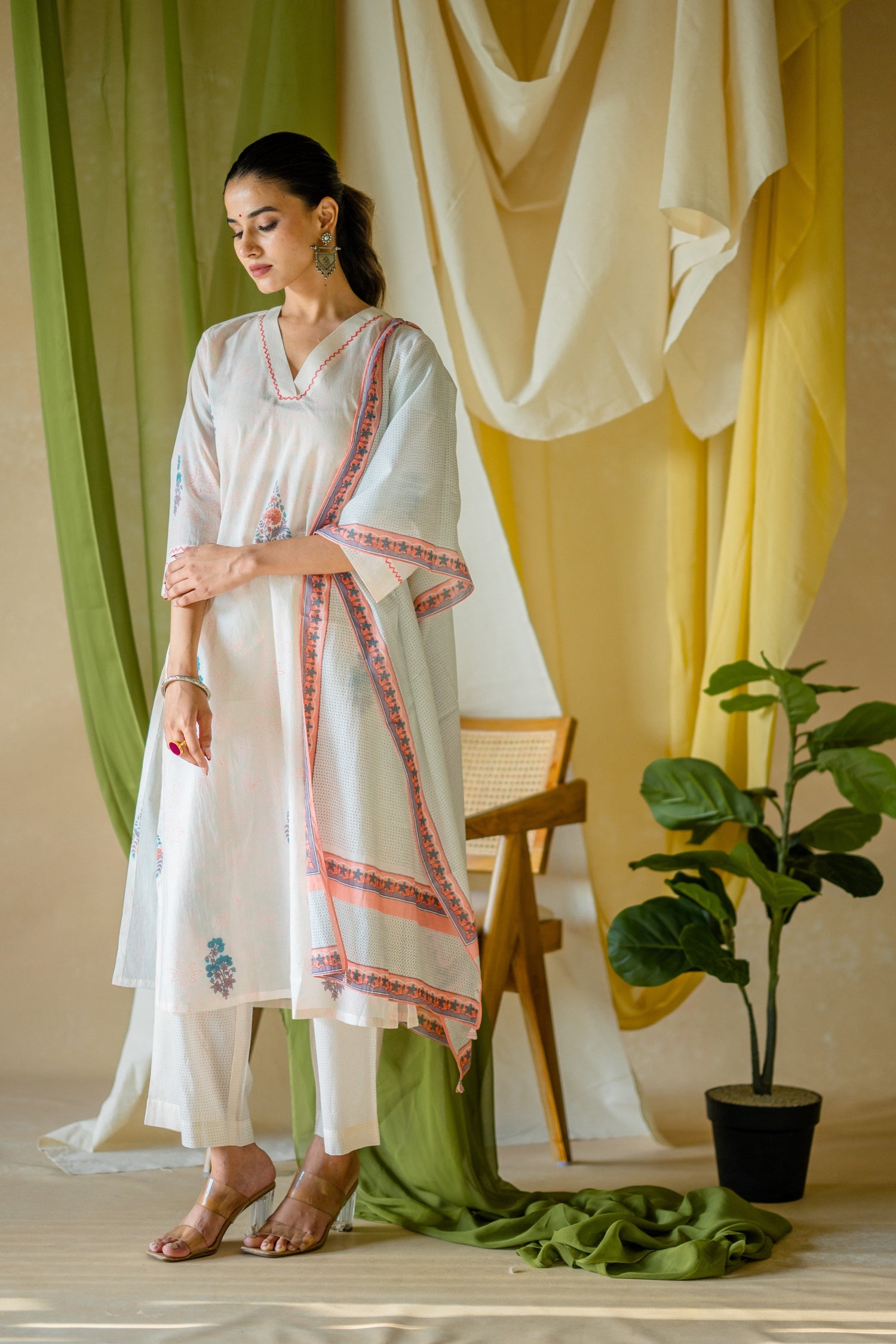 Indian Summer Peach Printed Mul Mul Set of 3 | Ray-ethnic