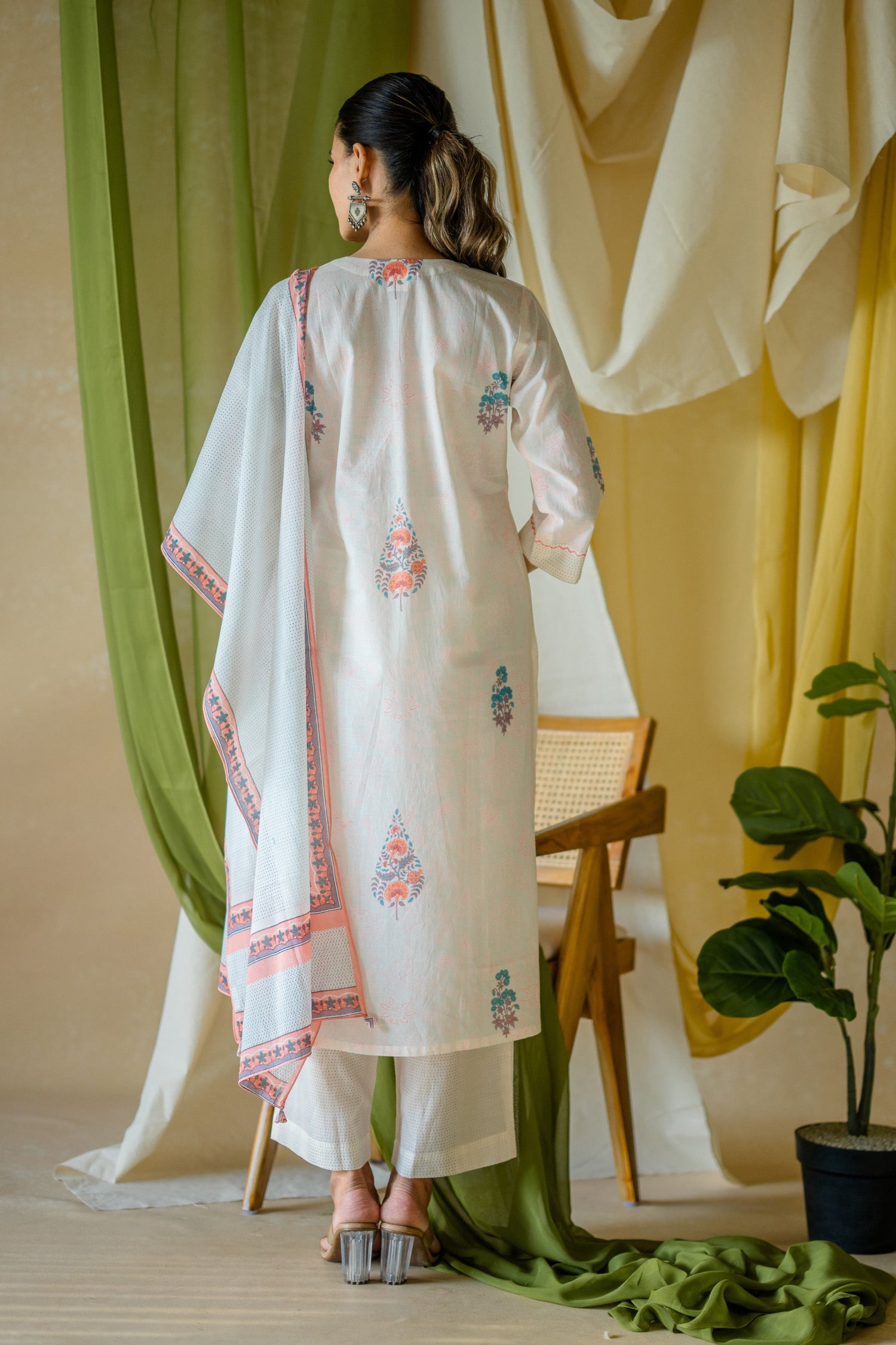 Indian Summer Peach Printed Mul Mul Set of 3 | Ray-ethnic
