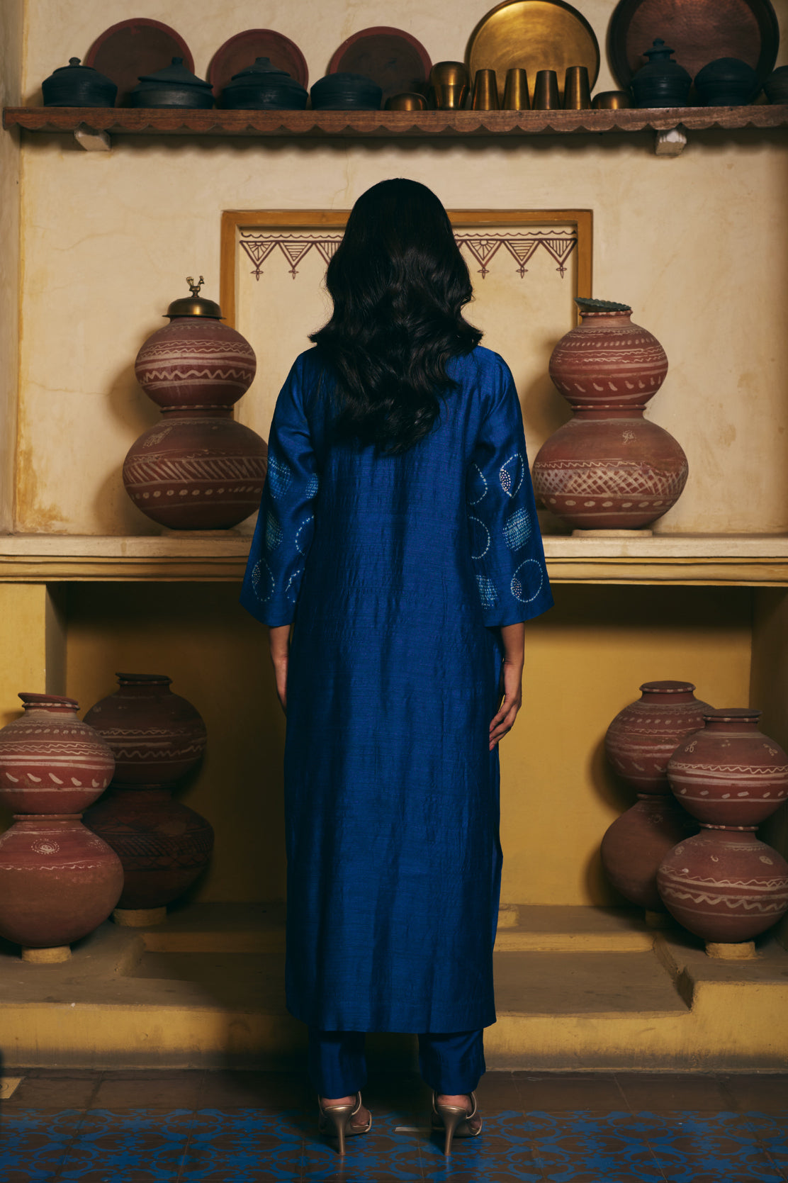 Taara Pure Silk Shibori Kurta Set of three in Indigo Blue