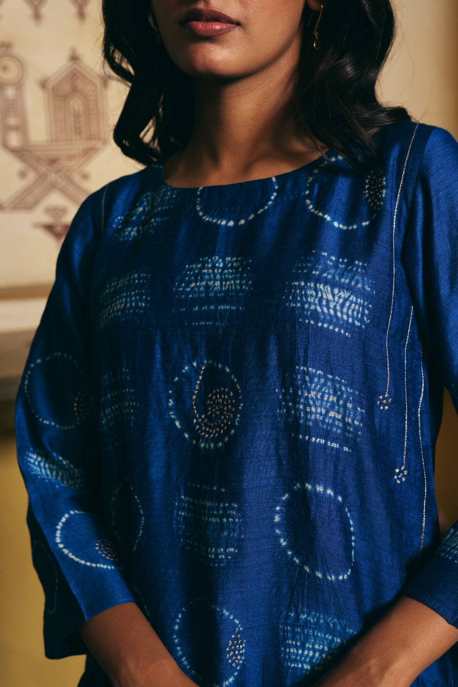 Taara Pure Silk Shibori Kurta Set of three in Indigo Blue