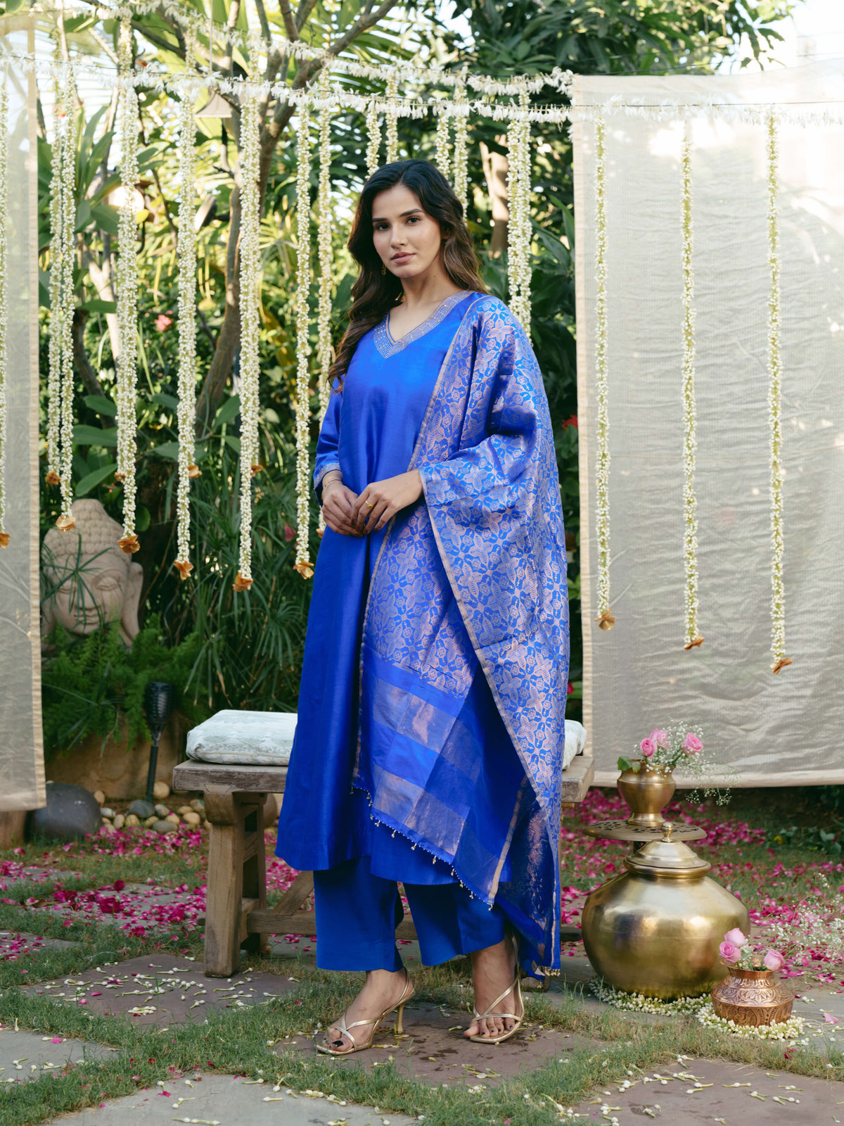 Taara Pure Silk Kurta Set in Royal Blue with Banarasi Dupatta