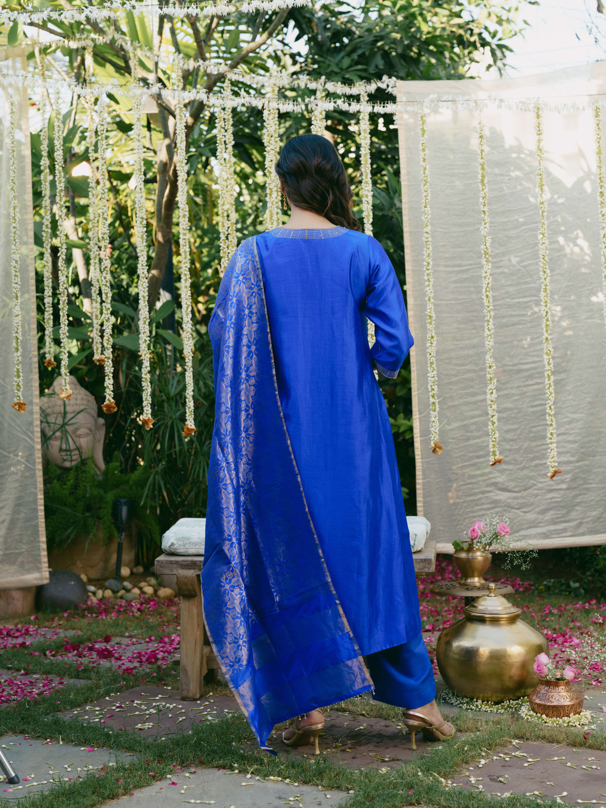 Taara Pure Silk Kurta Set in Royal Blue with Banarasi Dupatta