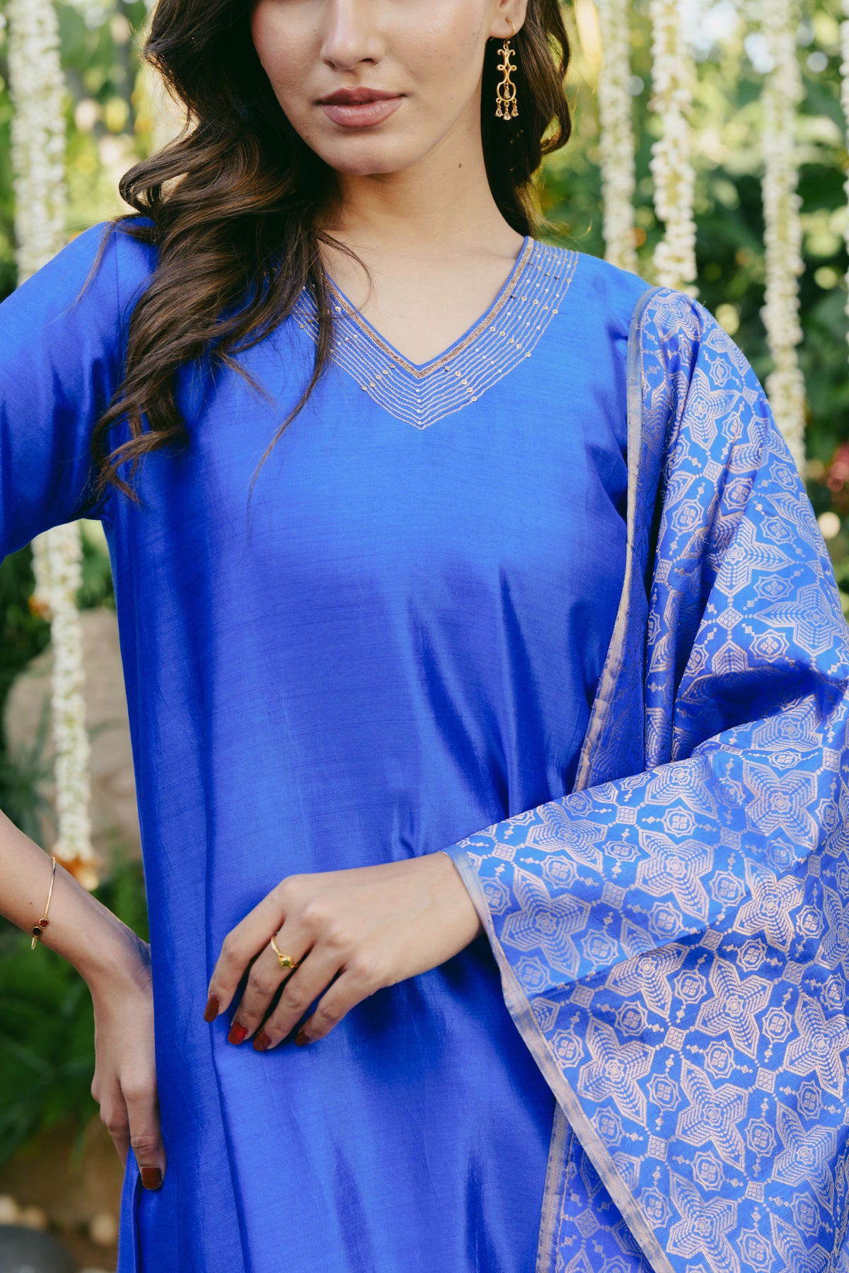 Taara Pure Silk Kurta Set in Royal Blue with Banarasi Dupatta