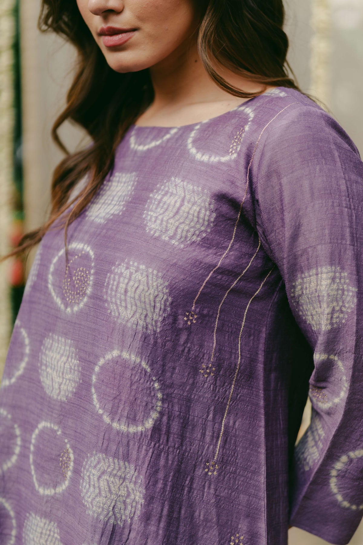 Taara Pure Silk Shibori Kurta Set of three in Lavender