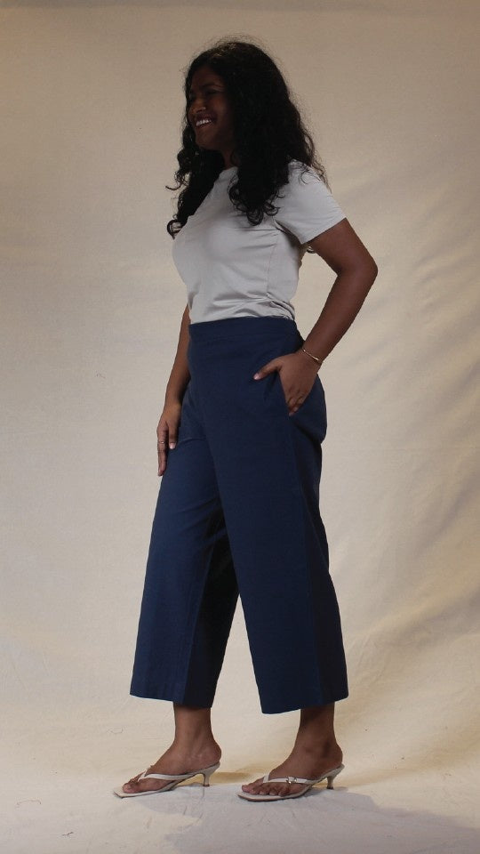 Navy Blue Cotton Easy Pants for Women | Ray Ethnic
