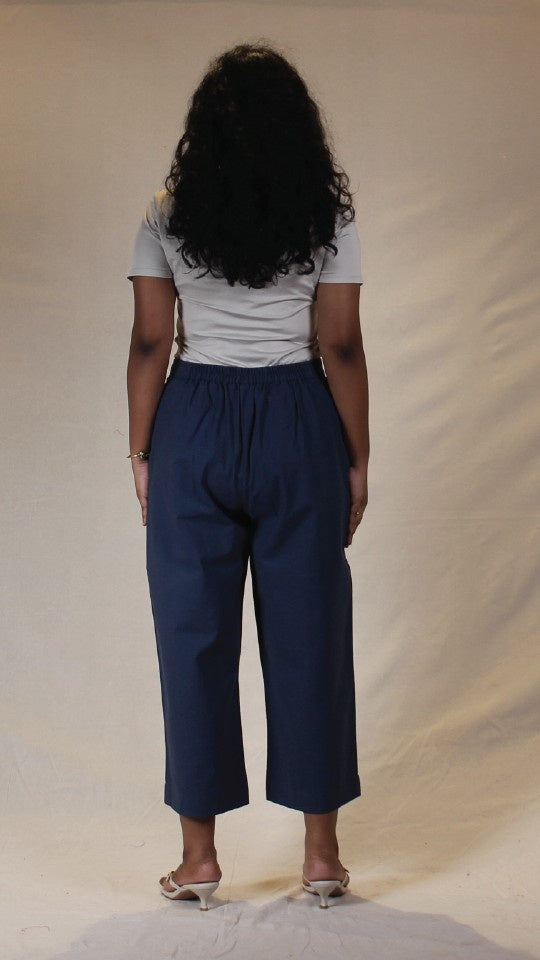 Navy Blue Cotton Easy Pants for Women | Ray Ethnic