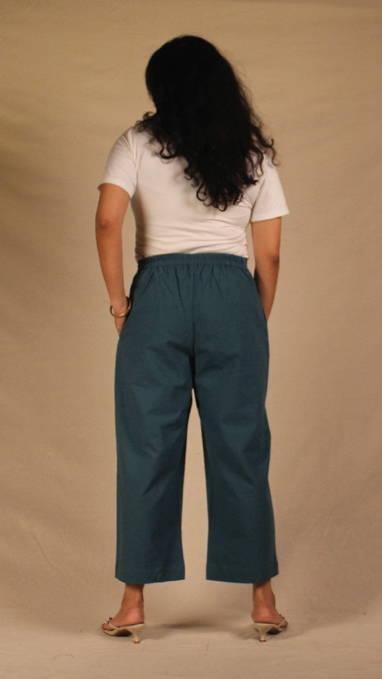 Turquoise Blue Cotton Easy Pants for Women | Ray Ethnic