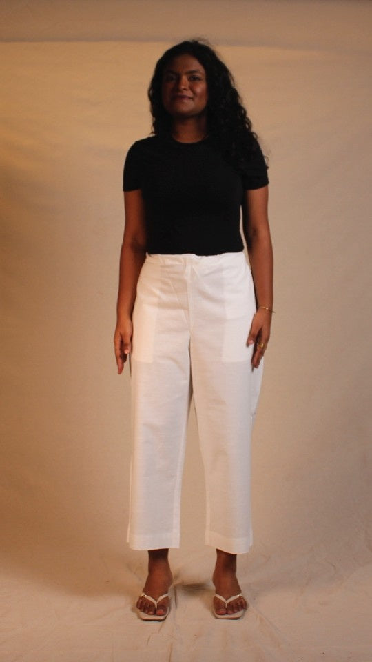 White Cotton Easy Pants for Women | Ray Ethnic