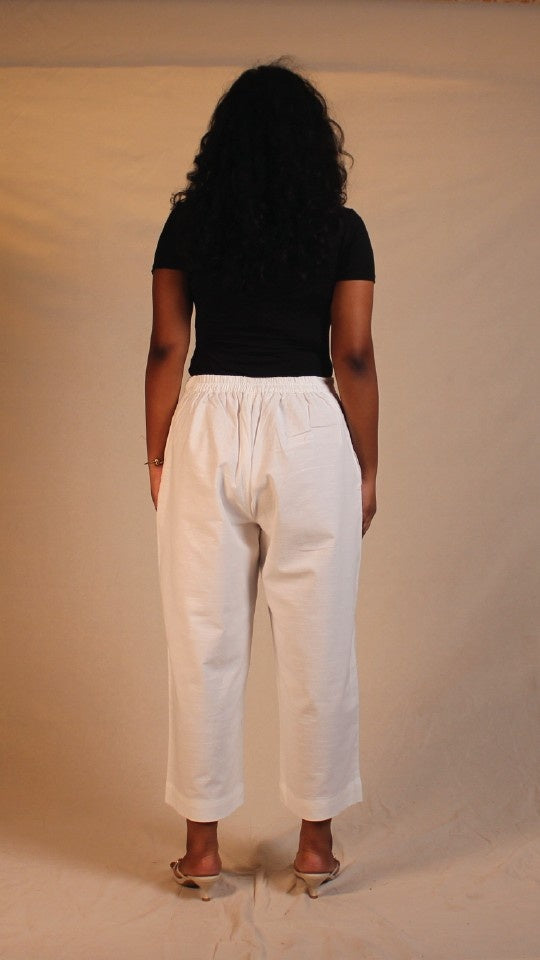 White Cotton Easy Pants for Women | Ray Ethnic